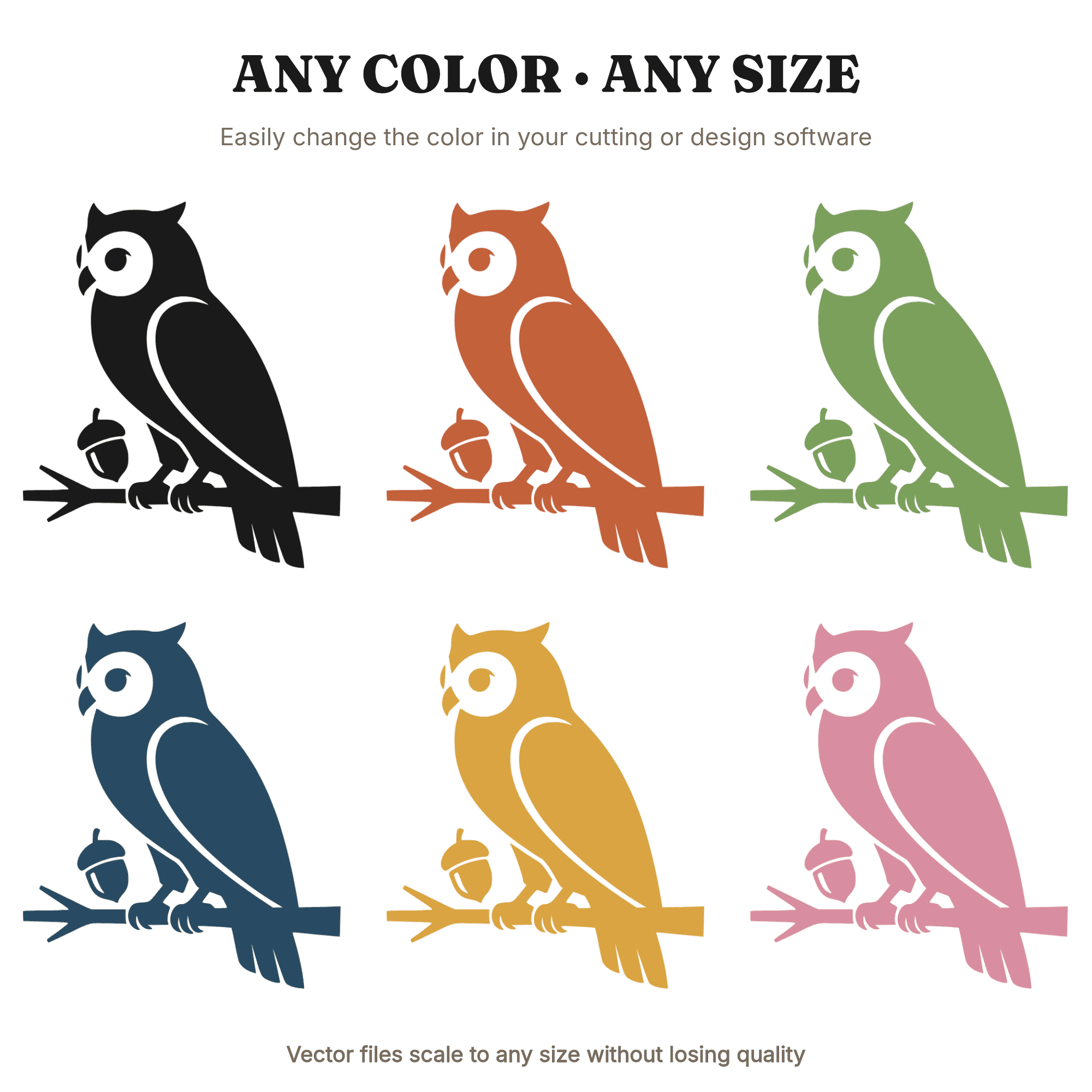 Wise Owl SVG, Woodland Owl with Acorn PNG, Mid Century Owl Cut File, Teacher Gift SVG, view 2