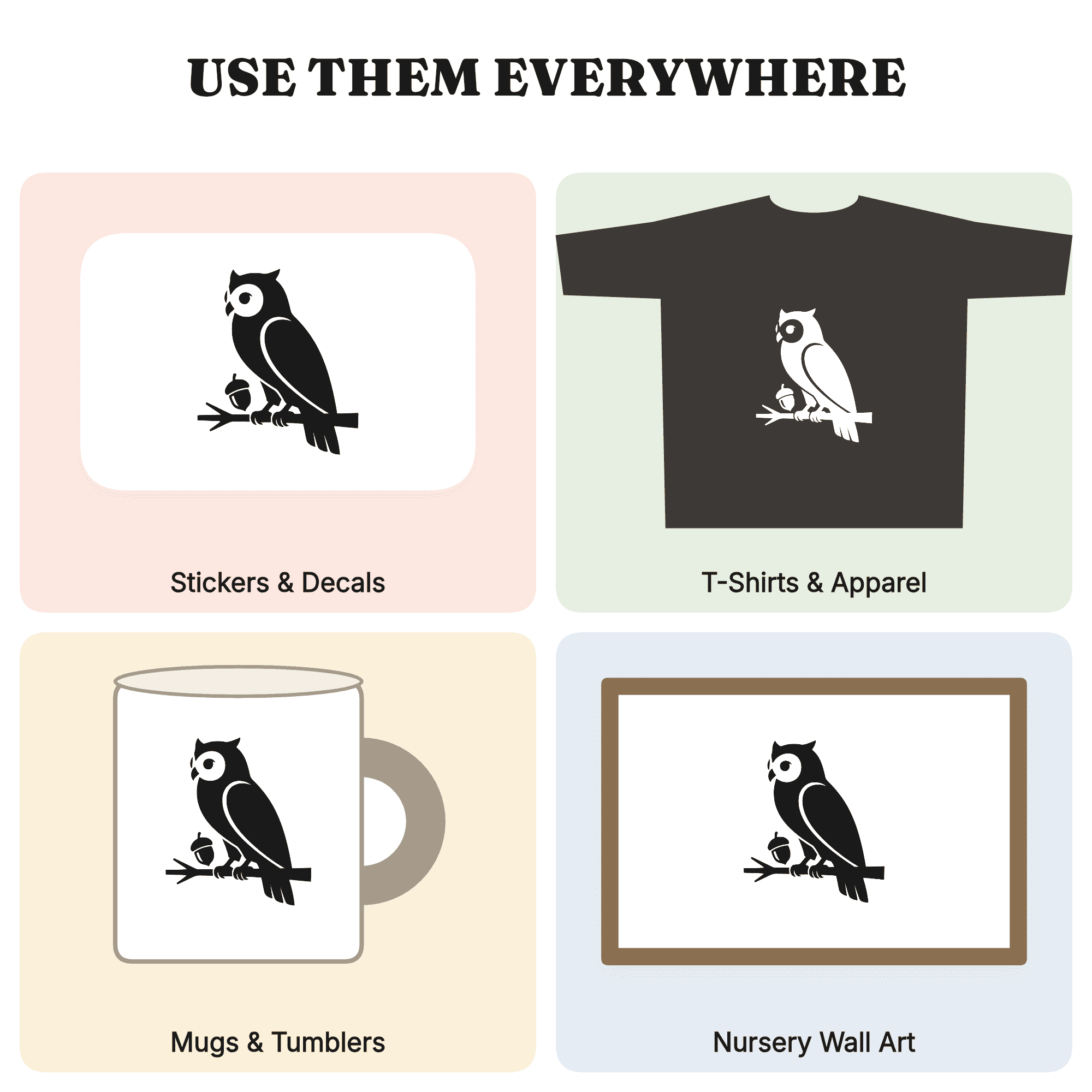 Wise Owl SVG, Woodland Owl with Acorn PNG, Mid Century Owl Cut File, Teacher Gift SVG, view 3