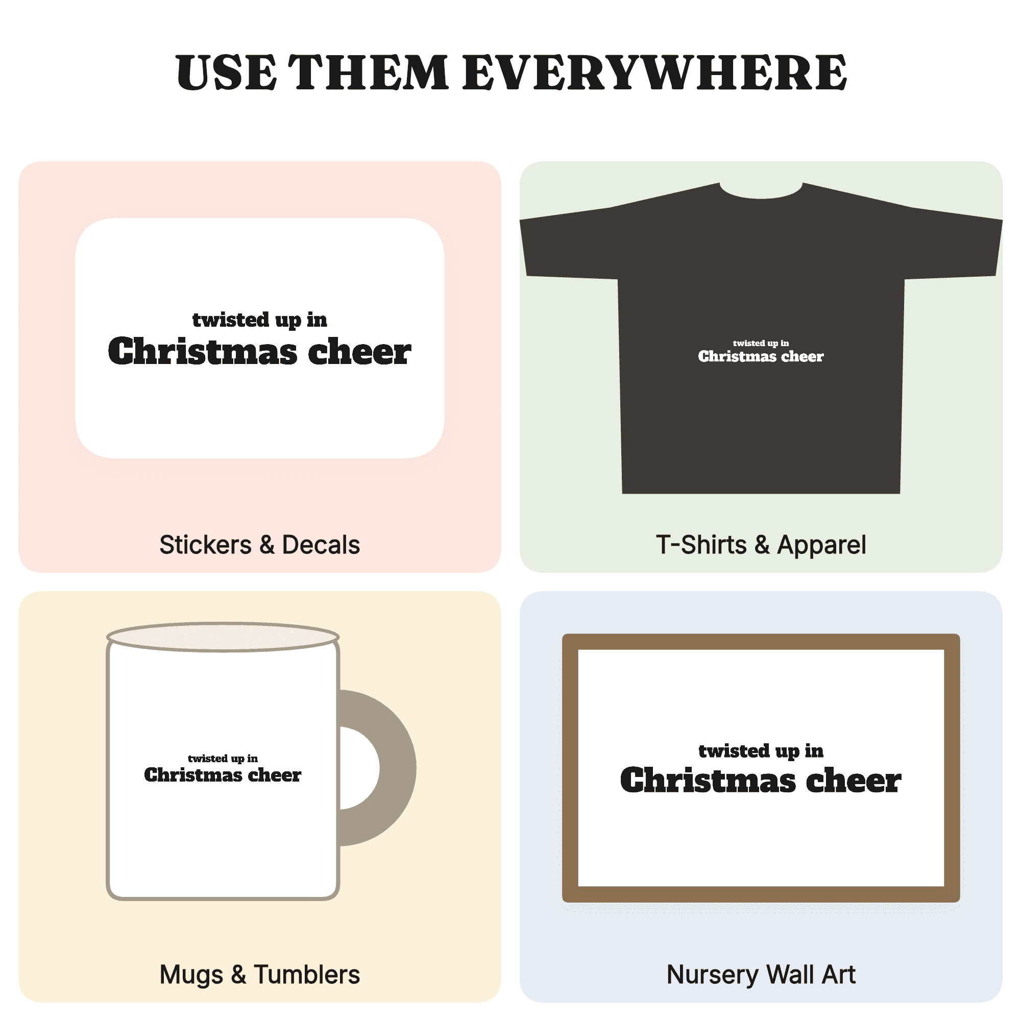 Twisted Up in Christmas Cheer SVG PNG, Retro Holiday Phrase Cut File, Christmas Saying Design, view 3