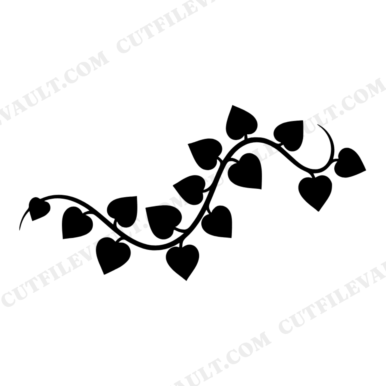 Sweetheart Ivy Vine SVG, Retro 70s S Curve Botanical Silhouette PNG, Heart Leaf Valentine Cut File, view 1