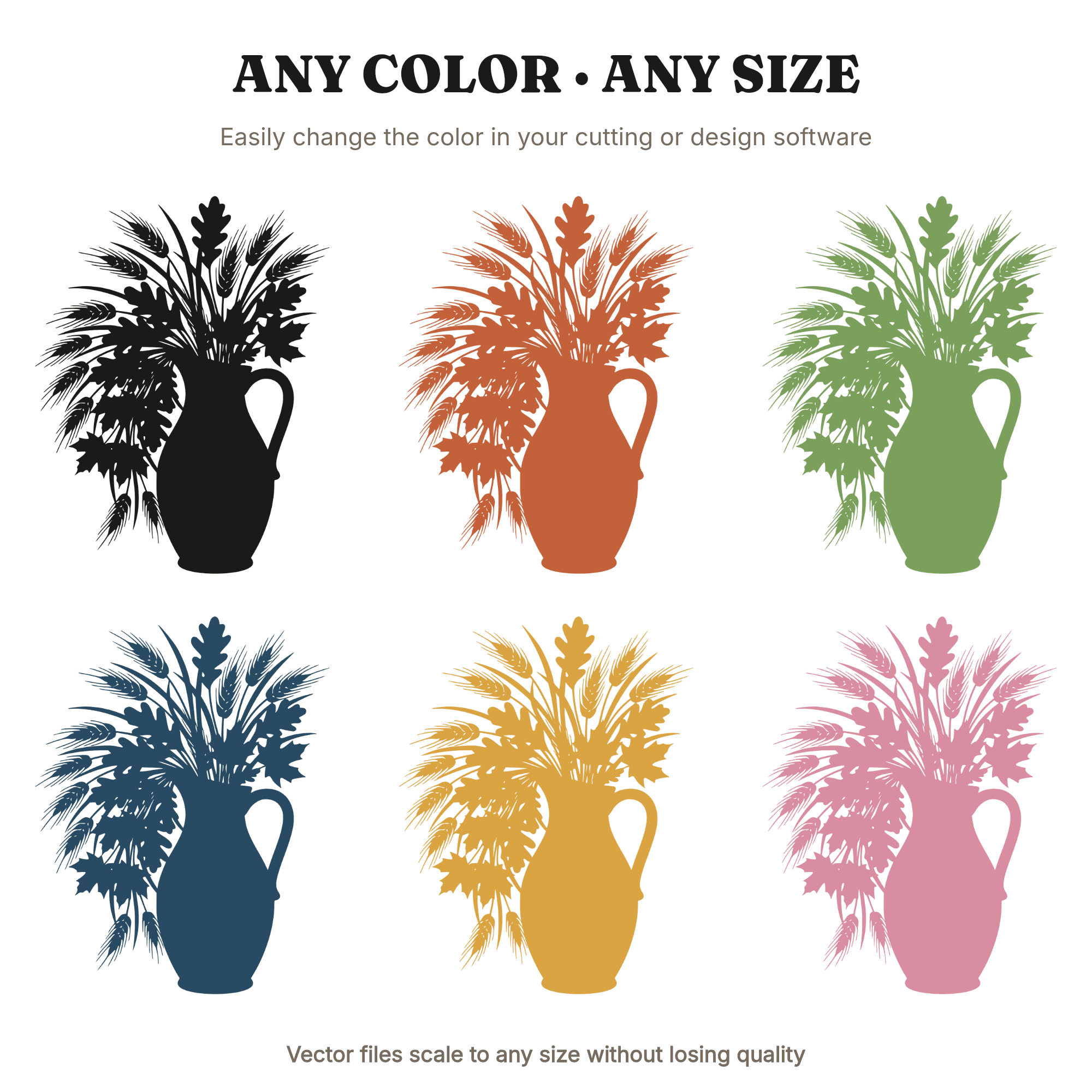 Farmhouse Pitcher with Wheat and Autumn Leaves SVG PNG, Thanksgiving Fall Harvest Cut File, view 2