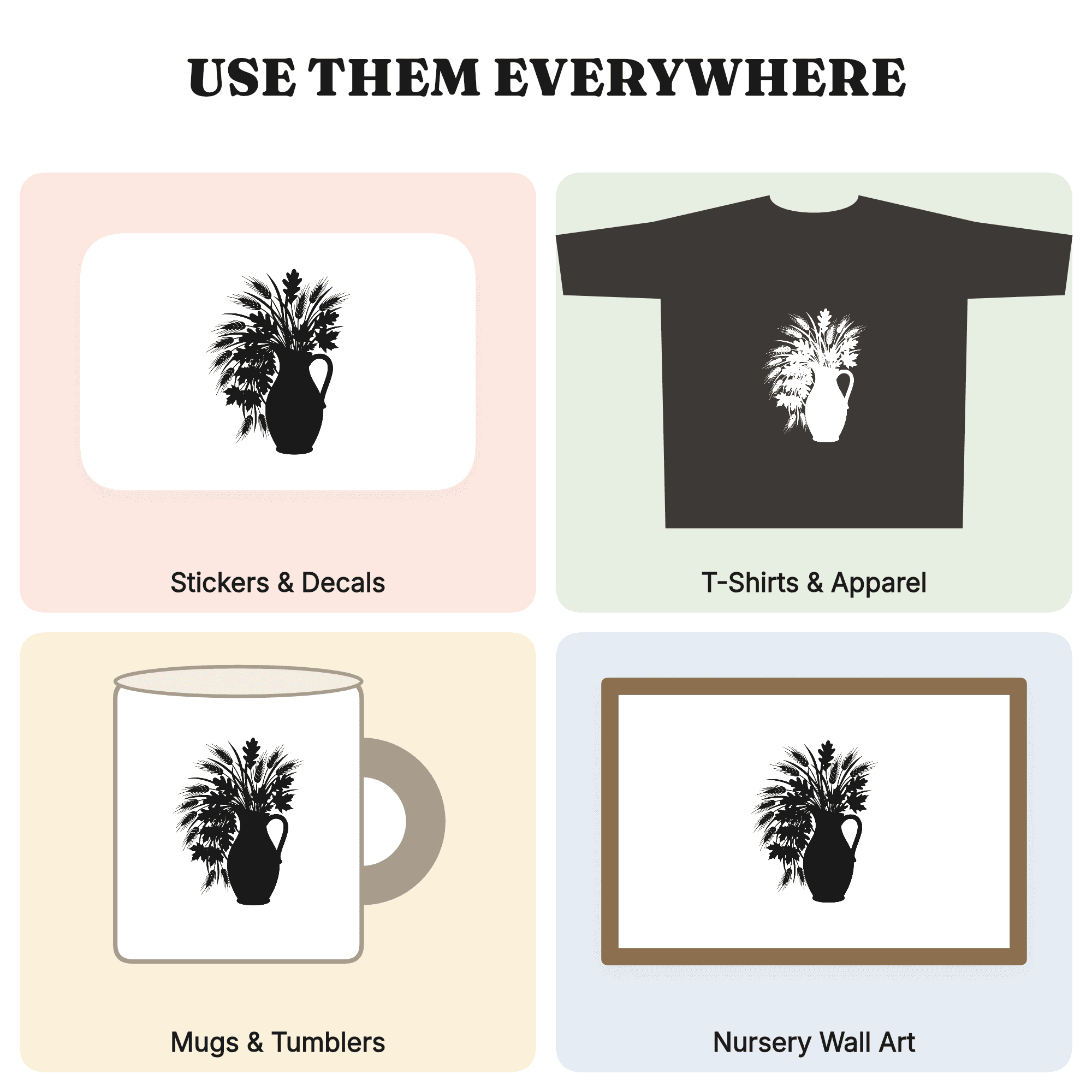 Farmhouse Pitcher with Wheat and Autumn Leaves SVG PNG, Thanksgiving Fall Harvest Cut File, view 3