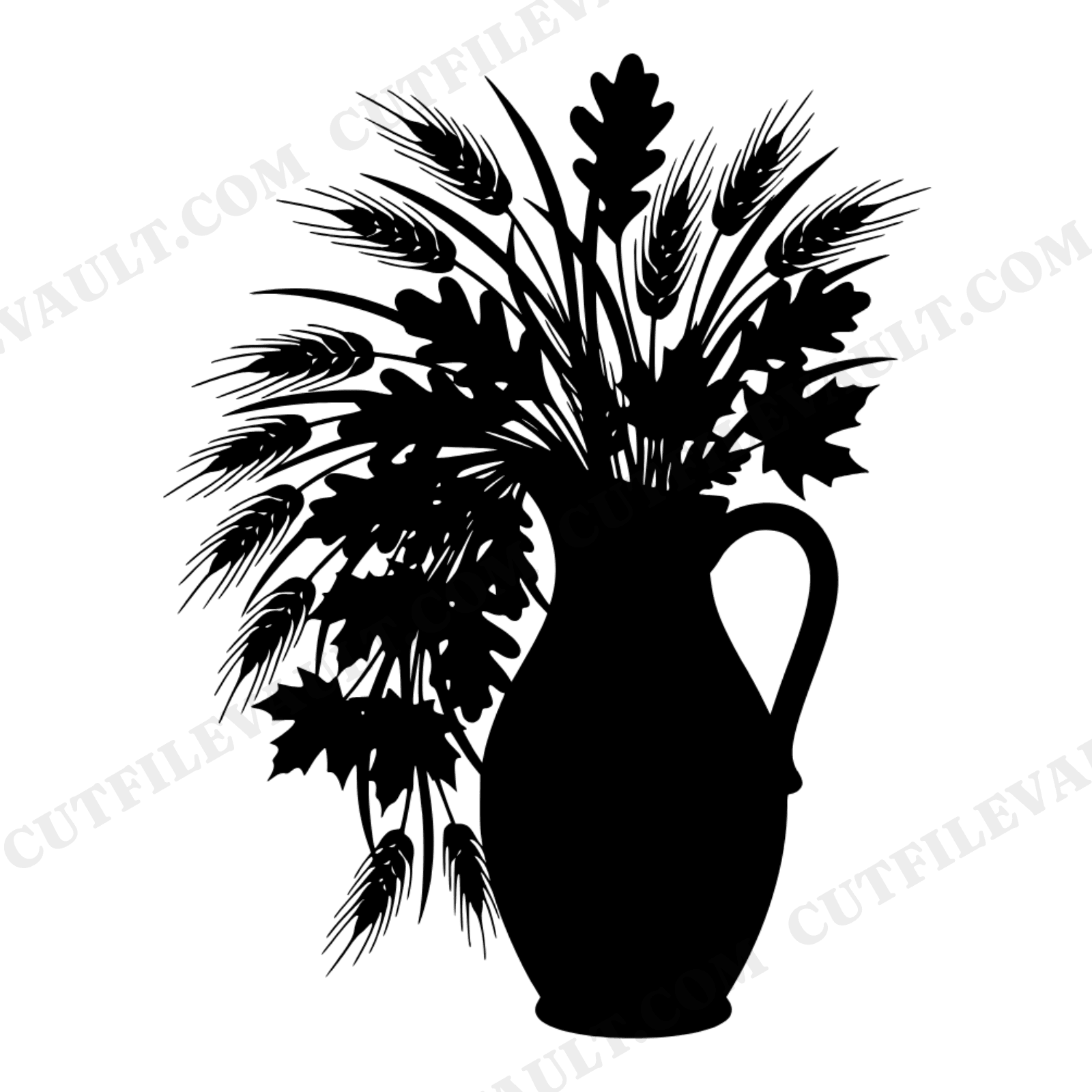 Farmhouse Pitcher with Wheat and Autumn Leaves SVG PNG, Thanksgiving Fall Harvest Cut File, view 1