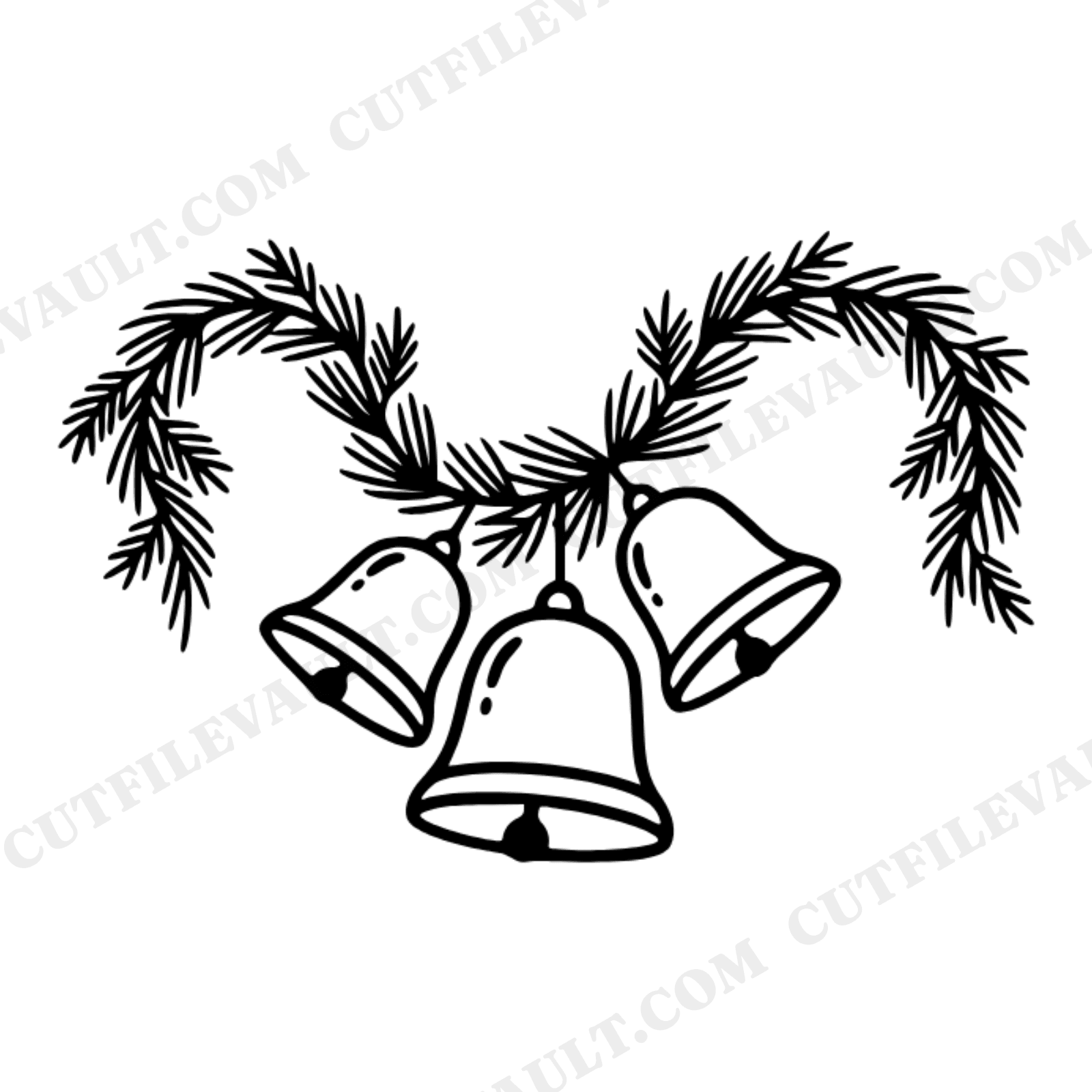 Three Wedding Bells with Evergreen Garland SVG PNG, Christmas Wedding Invitation Cut File, view 1