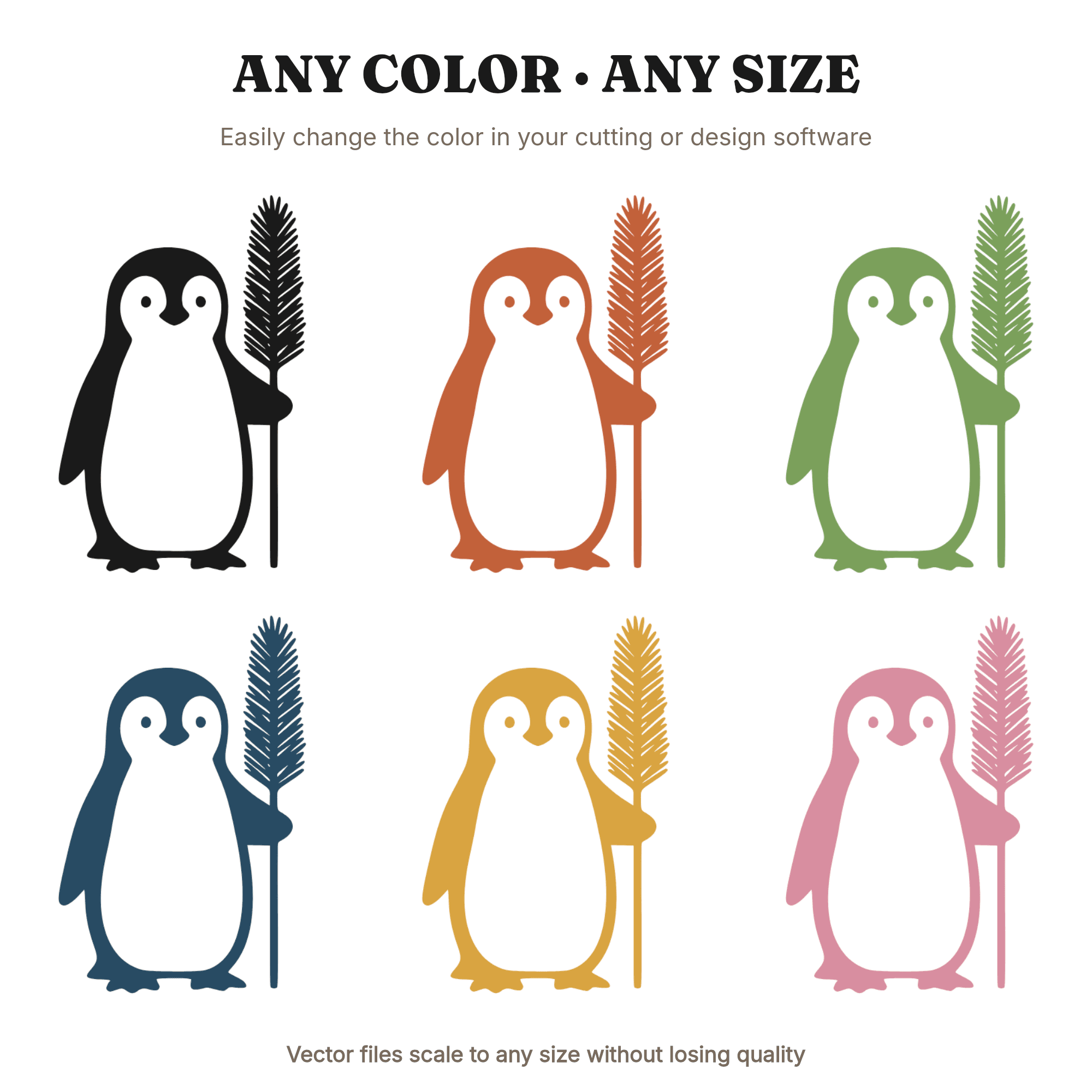 Christmas Penguin SVG, Scandinavian Pine Branch Staff, Nordic Holiday Cut File PNG for Cricut, view 2