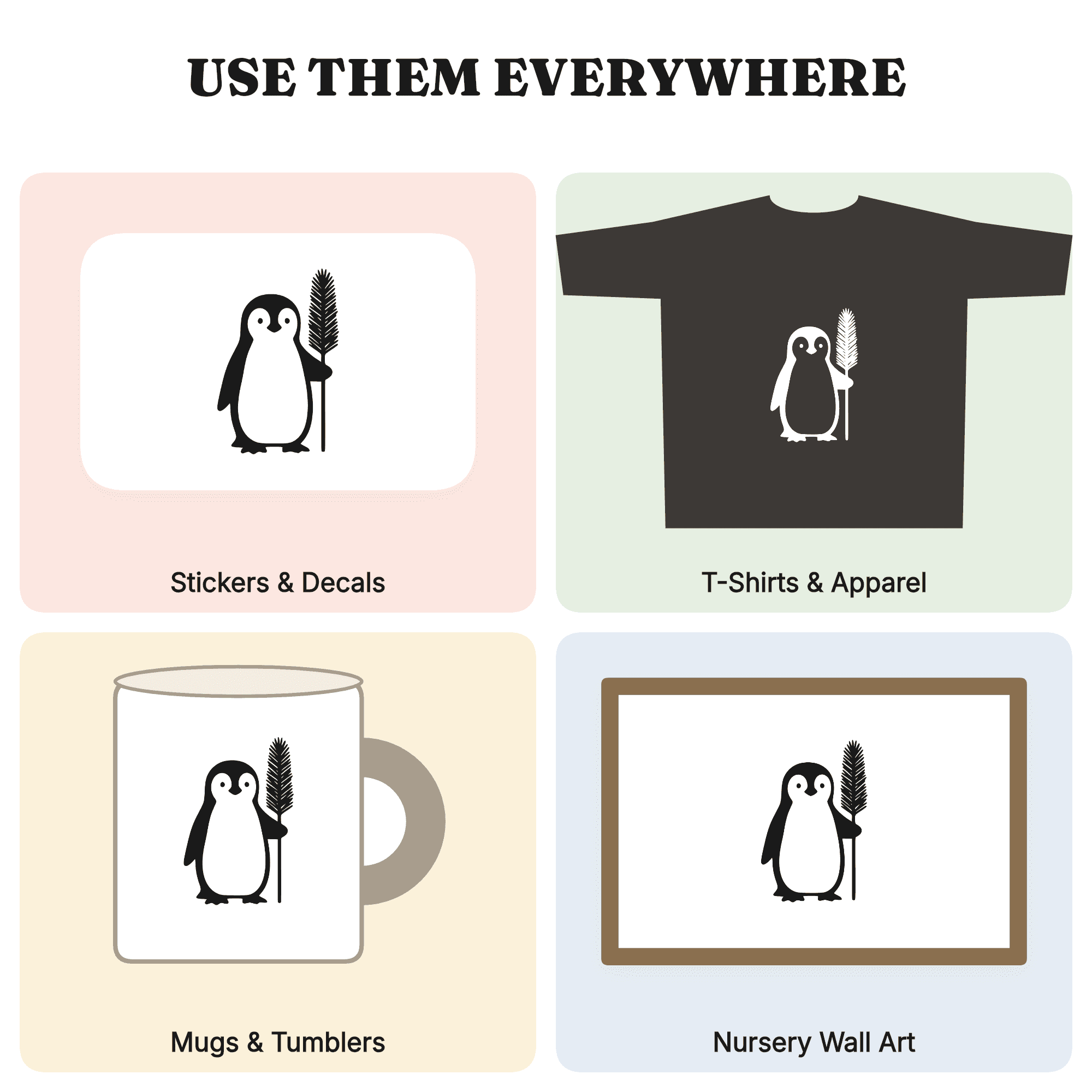 Christmas Penguin SVG, Scandinavian Pine Branch Staff, Nordic Holiday Cut File PNG for Cricut, view 3