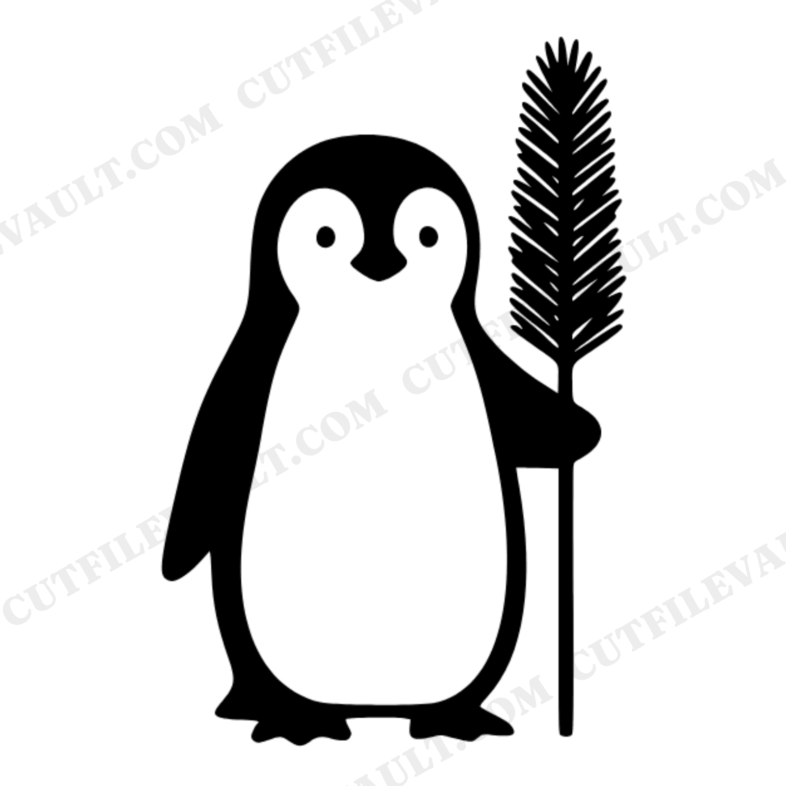 Christmas Penguin SVG, Scandinavian Pine Branch Staff, Nordic Holiday Cut File PNG for Cricut, view 1