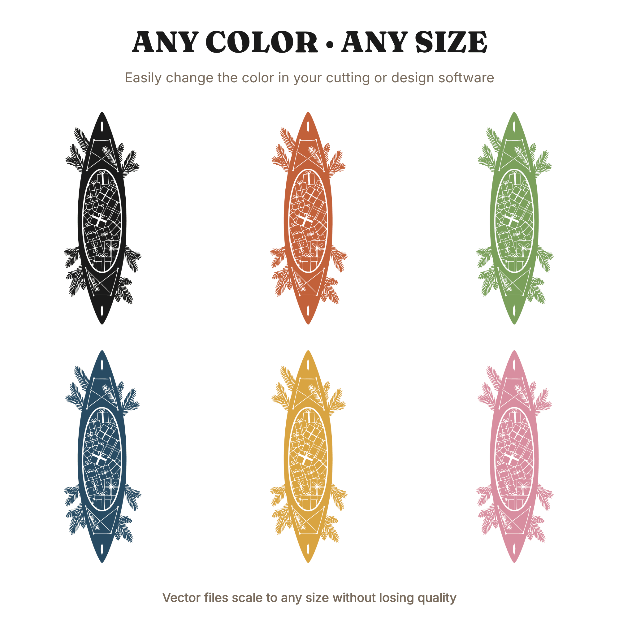 Christmas Kayak Delivery SVG, Overhead View Silhouette, Holiday Paddle Sports PNG Cut File, view 2