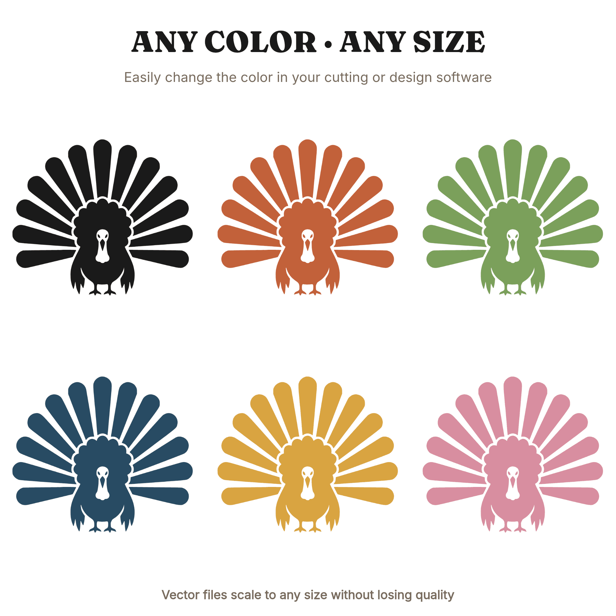Thanksgiving Turkey SVG, Farmhouse Turkey Fan Tail Silhouette PNG, Scandinavian Line Art Cut File, view 2