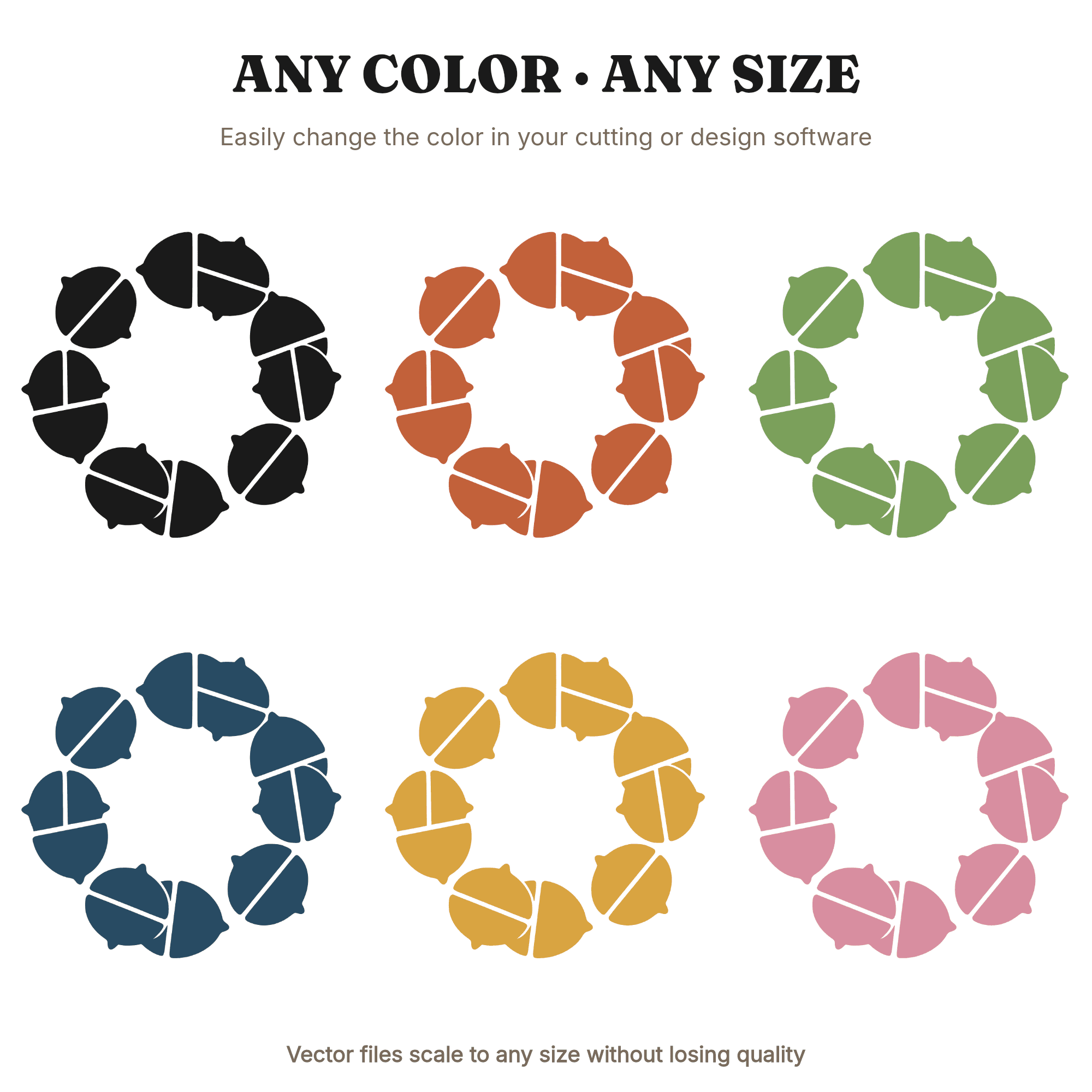 Retro Groovy Acorn Wreath SVG PNG, Art Deco Autumn Harvest Cut File, 1970s Fall Decor Design, view 2