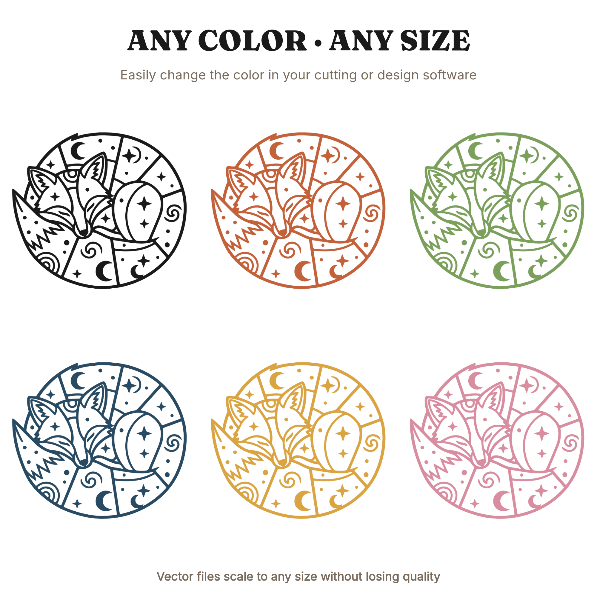 Celestial Sleeping Fox SVG PNG, Stained Glass Fox Circle Cut File, Mystical Autumn Fox Design, view 2