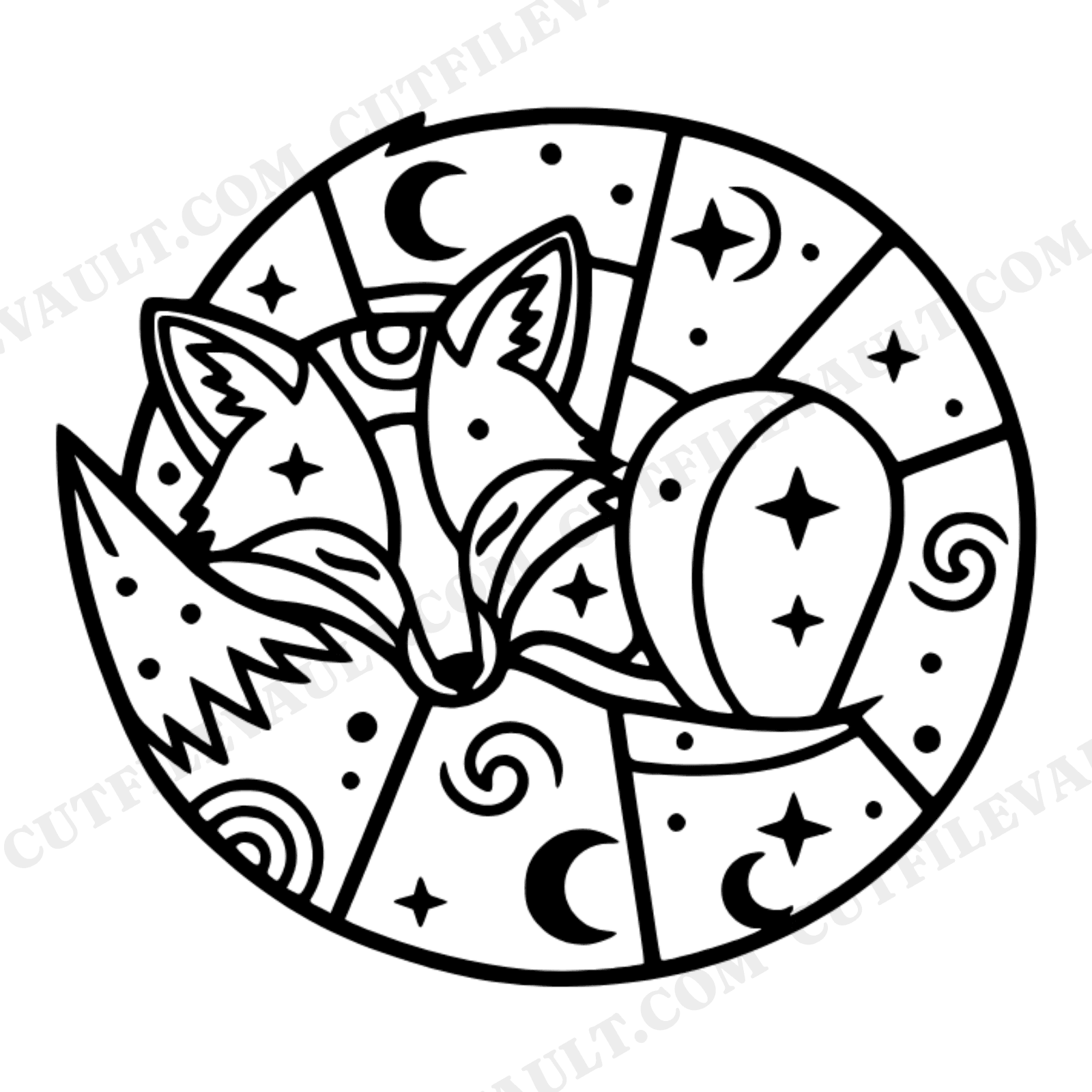 Celestial Sleeping Fox SVG PNG, Stained Glass Fox Circle Cut File, Mystical Autumn Fox Design, view 1