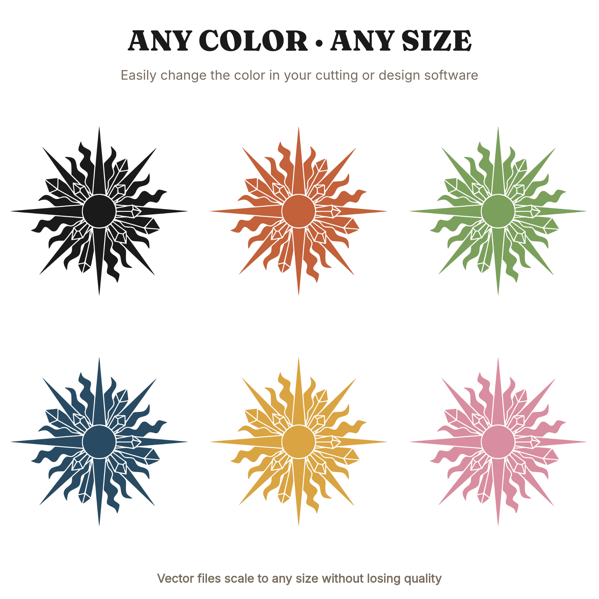 Cosmic Crystal Cluster SVG PNG Retro 70s Geometric Sunburst Cut File Groovy Mystical Design, view 2