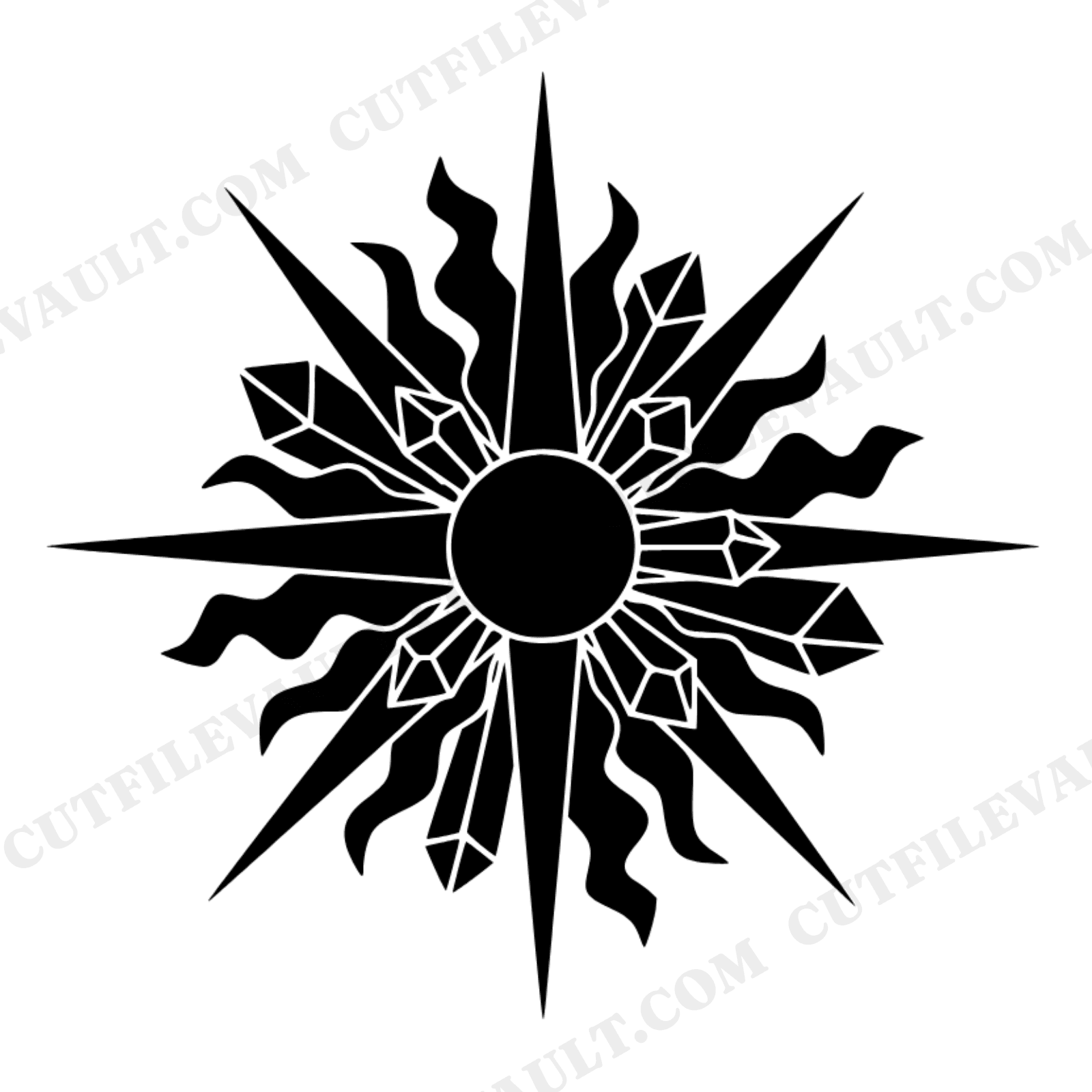 Cosmic Crystal Cluster SVG PNG Retro 70s Geometric Sunburst Cut File Groovy Mystical Design, view 1