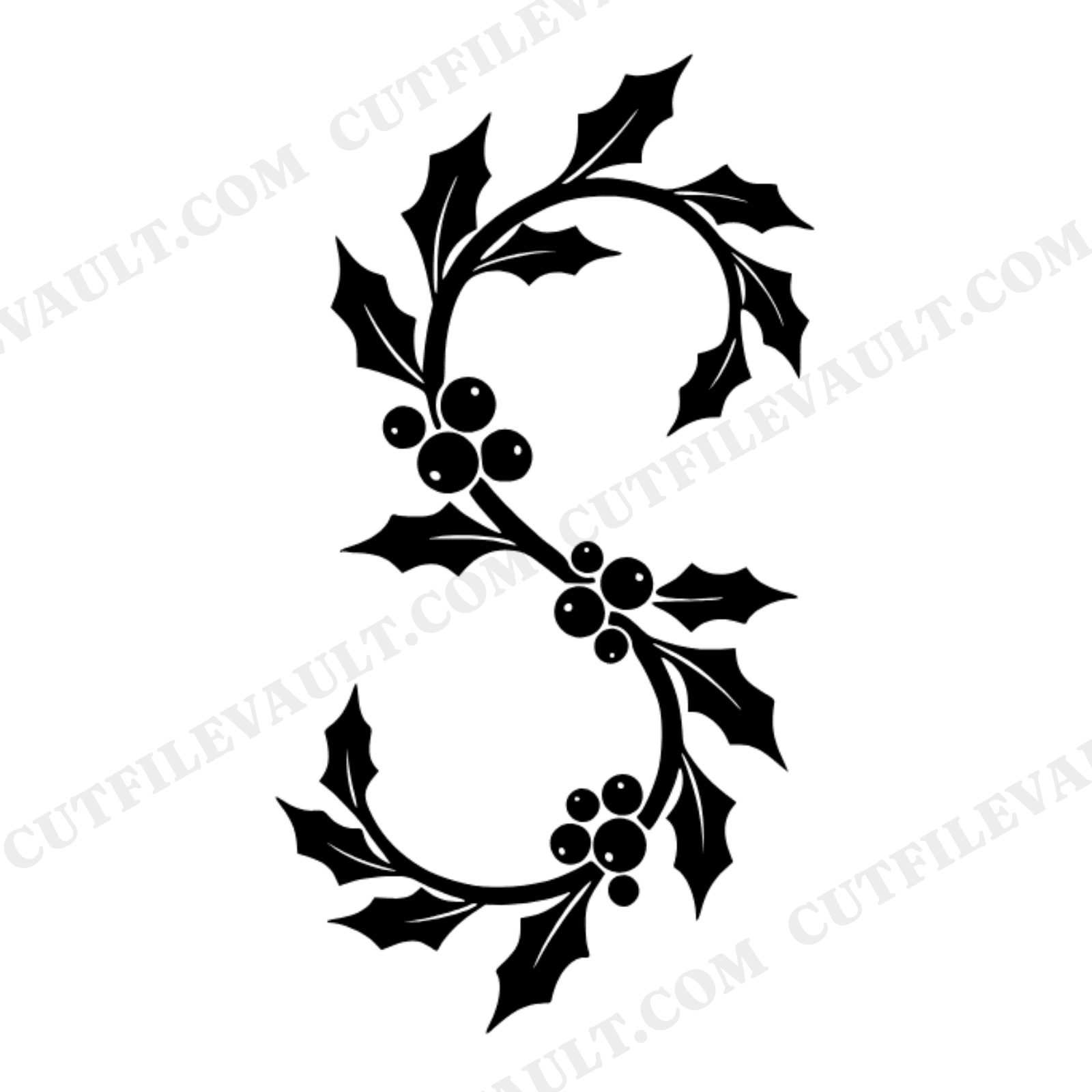 Flowing Holly Garland SVG PNG, S Curve Branch with Berries, Retro Christmas Botanical Cut File, view 1