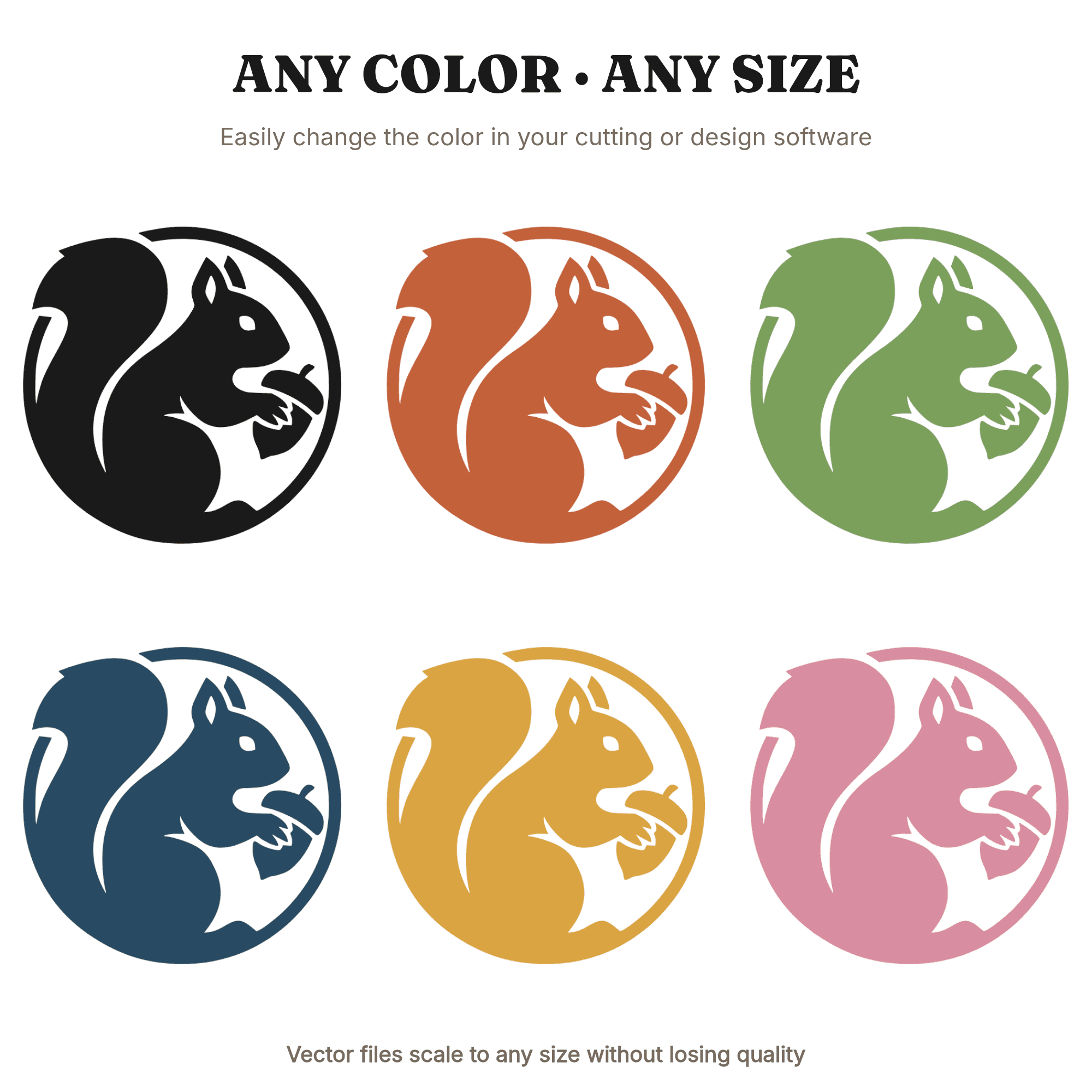 Autumn Squirrel Circle Folk Art SVG PNG, Fall Acorn Silhouette Cut File, Brutalist Seasonal Design, view 2