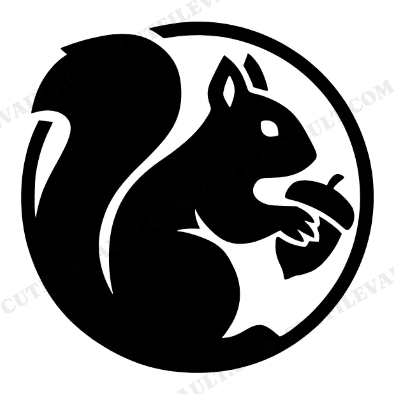 Autumn Squirrel Circle Folk Art SVG PNG, Fall Acorn Silhouette Cut File, Brutalist Seasonal Design, view 1