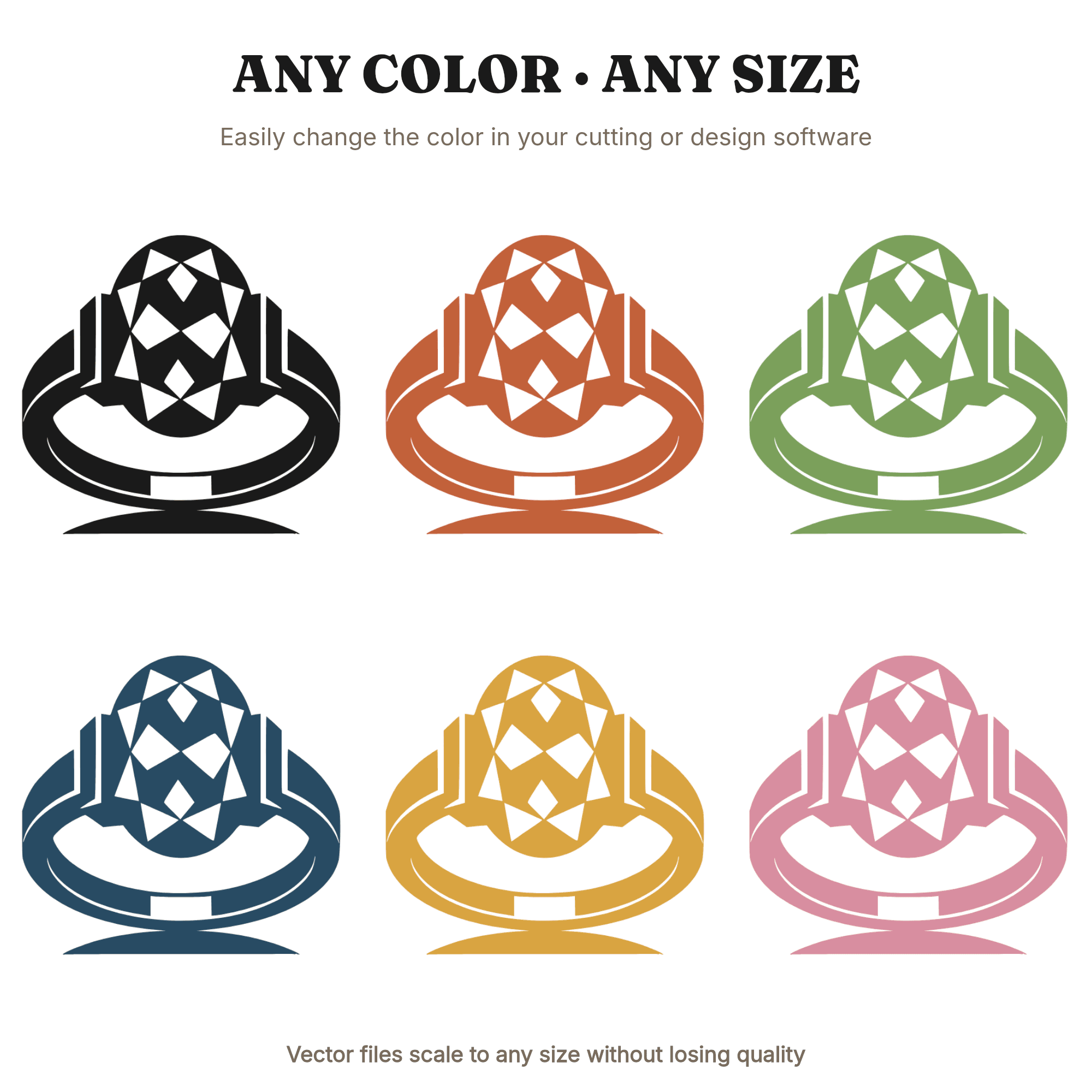 Oval Gemstone Ring Overhead View SVG PNG, Art Deco Geometric Jewelry Cut File for Cricut, view 2