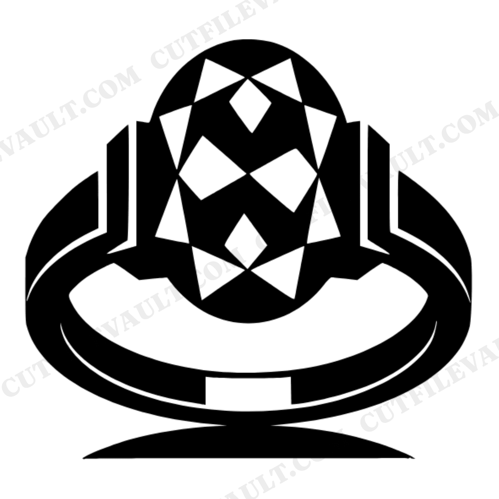 Oval Gemstone Ring Overhead View SVG PNG, Art Deco Geometric Jewelry Cut File for Cricut, view 1