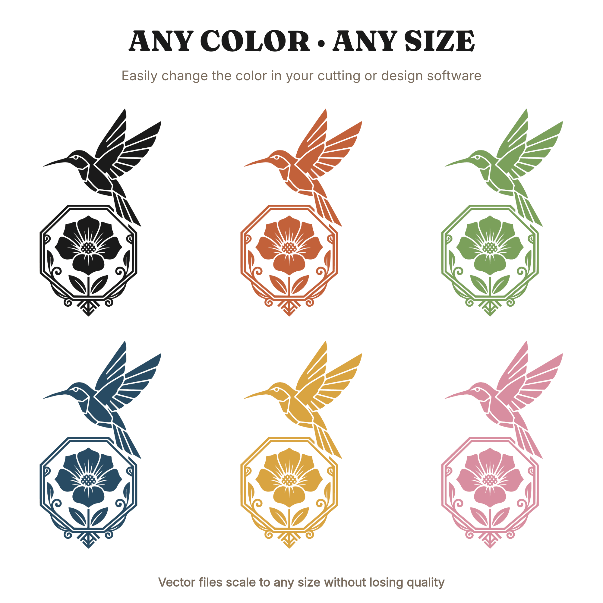 Art Deco Hummingbird SVG PNG, Valentine's Day Botanical Frame Cut File, Geometric Flower Design, view 2