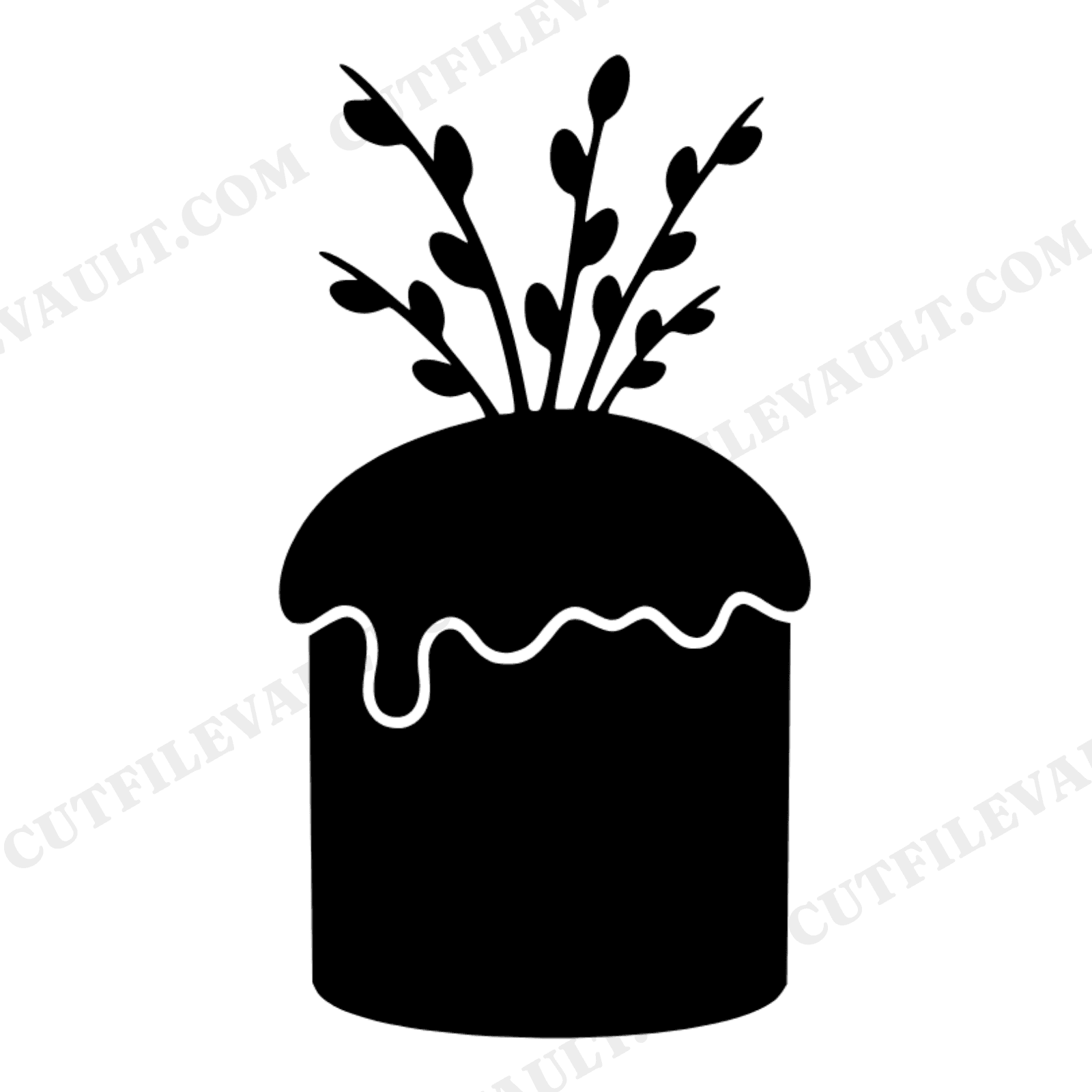 Easter Cake Slice with Pussy Willow SVG PNG, Spring Botanical Wedding Dessert Cut File, view 1