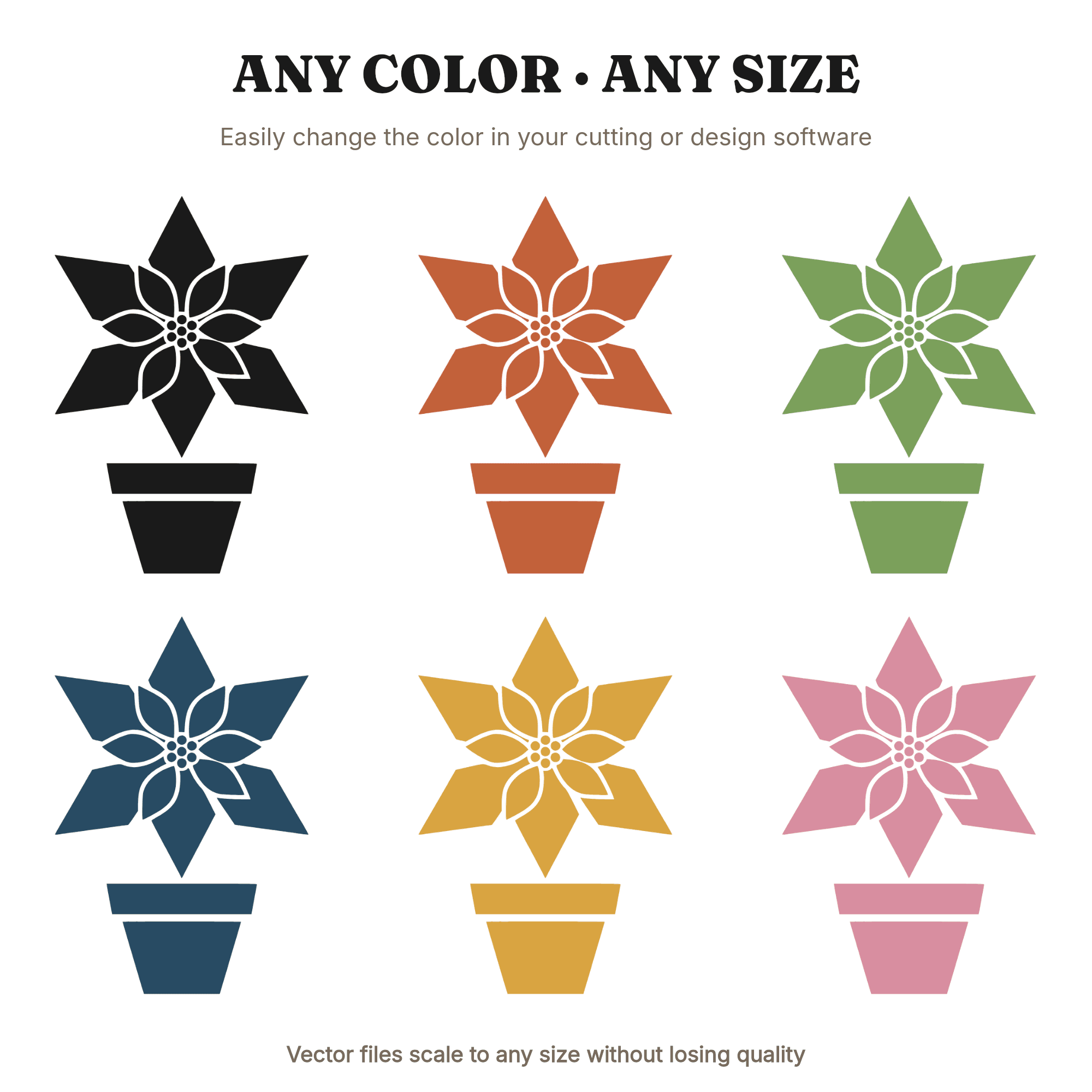 Art Deco Poinsettia SVG PNG, Geometric Christmas Flower in Terra Cotta Pot Cut File, view 2