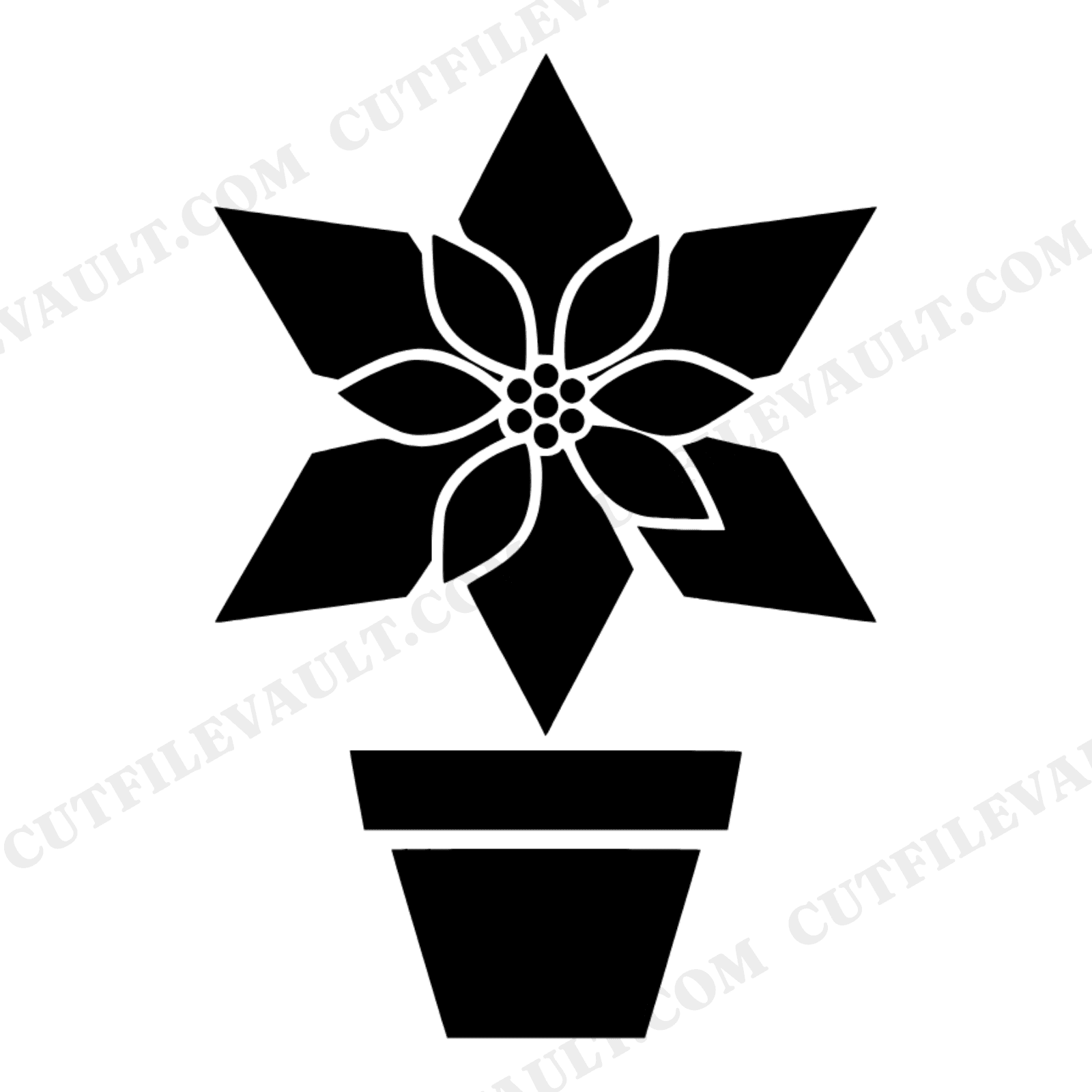 Art Deco Poinsettia SVG PNG, Geometric Christmas Flower in Terra Cotta Pot Cut File, view 1