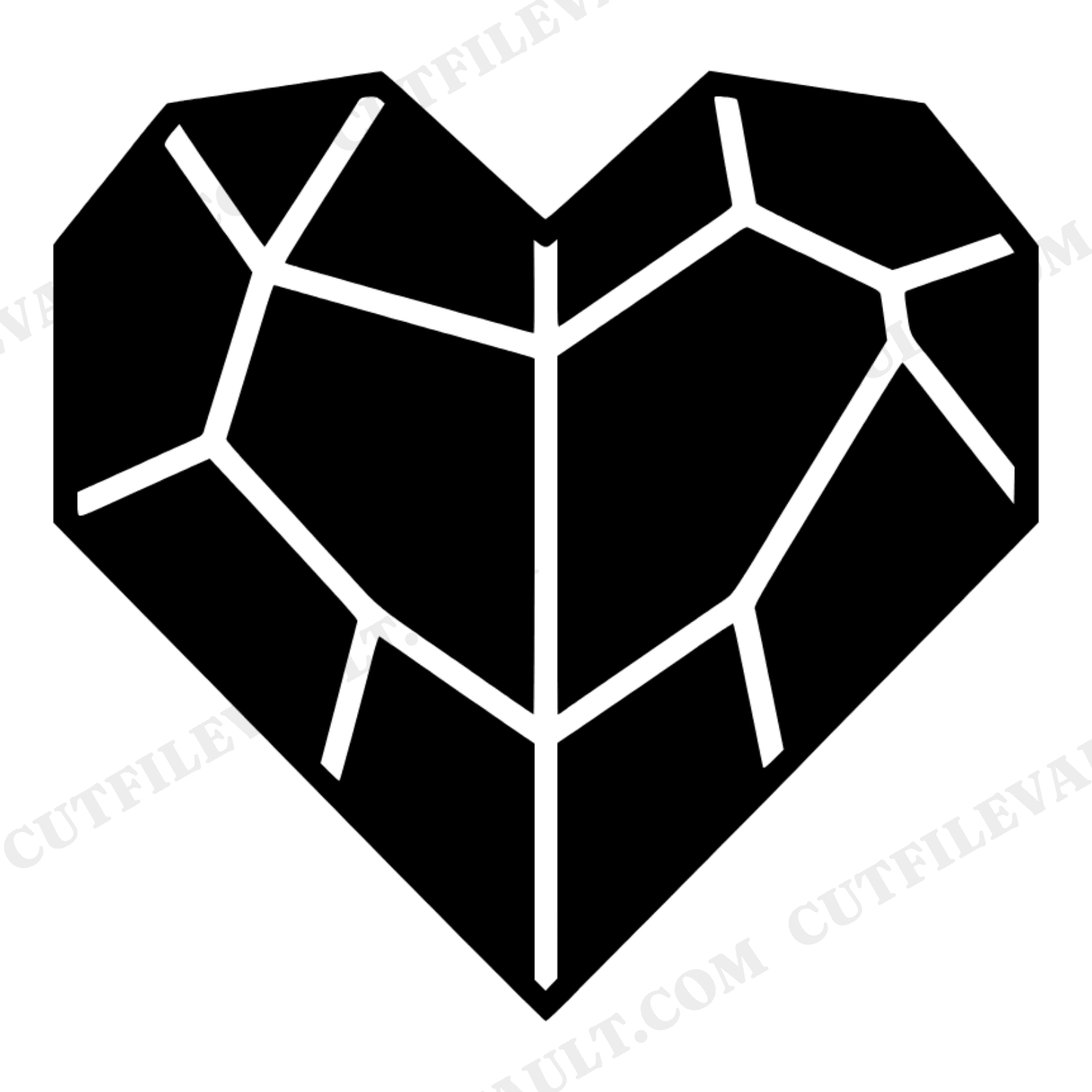 Faceted Gemstone Heart SVG PNG, Bold Geometric Heart Cut File, Stained Glass Style Wedding SVG, view 1