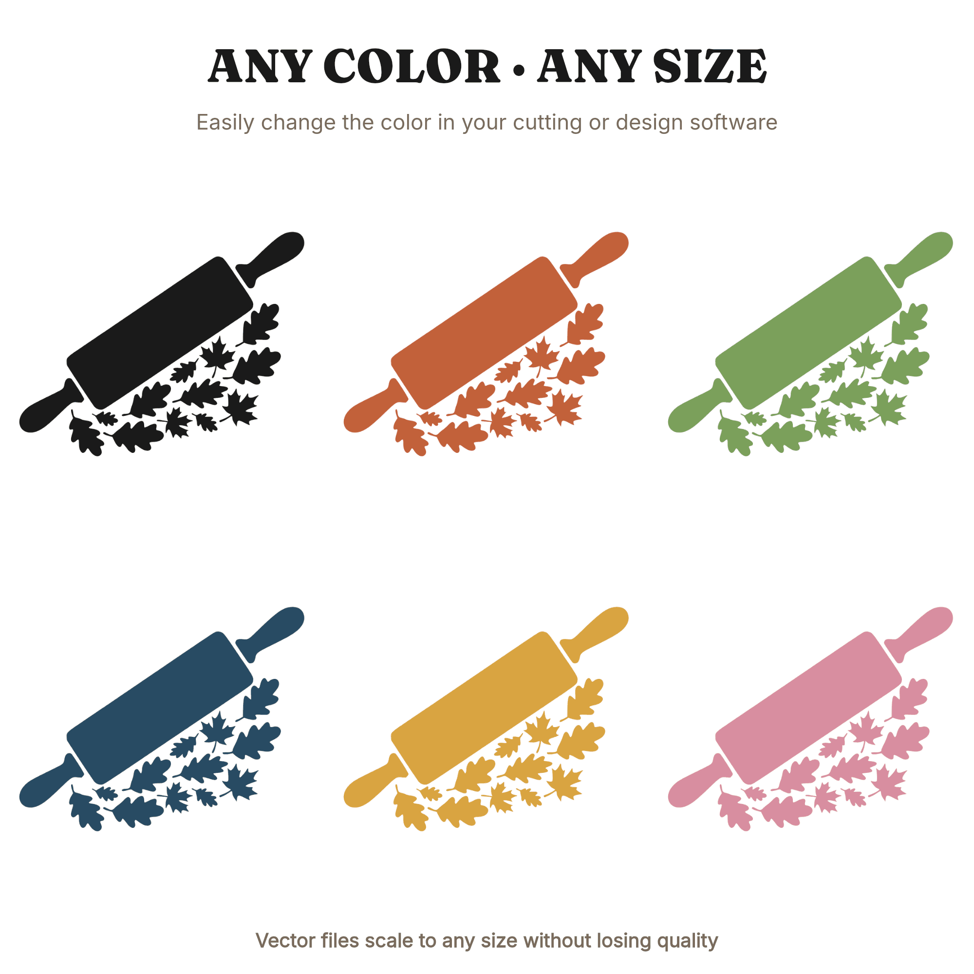 Retro 70s Rolling Pin SVG PNG, Autumn Leaves Cottagecore Kitchen Cut File, Fall Baking Design, view 2