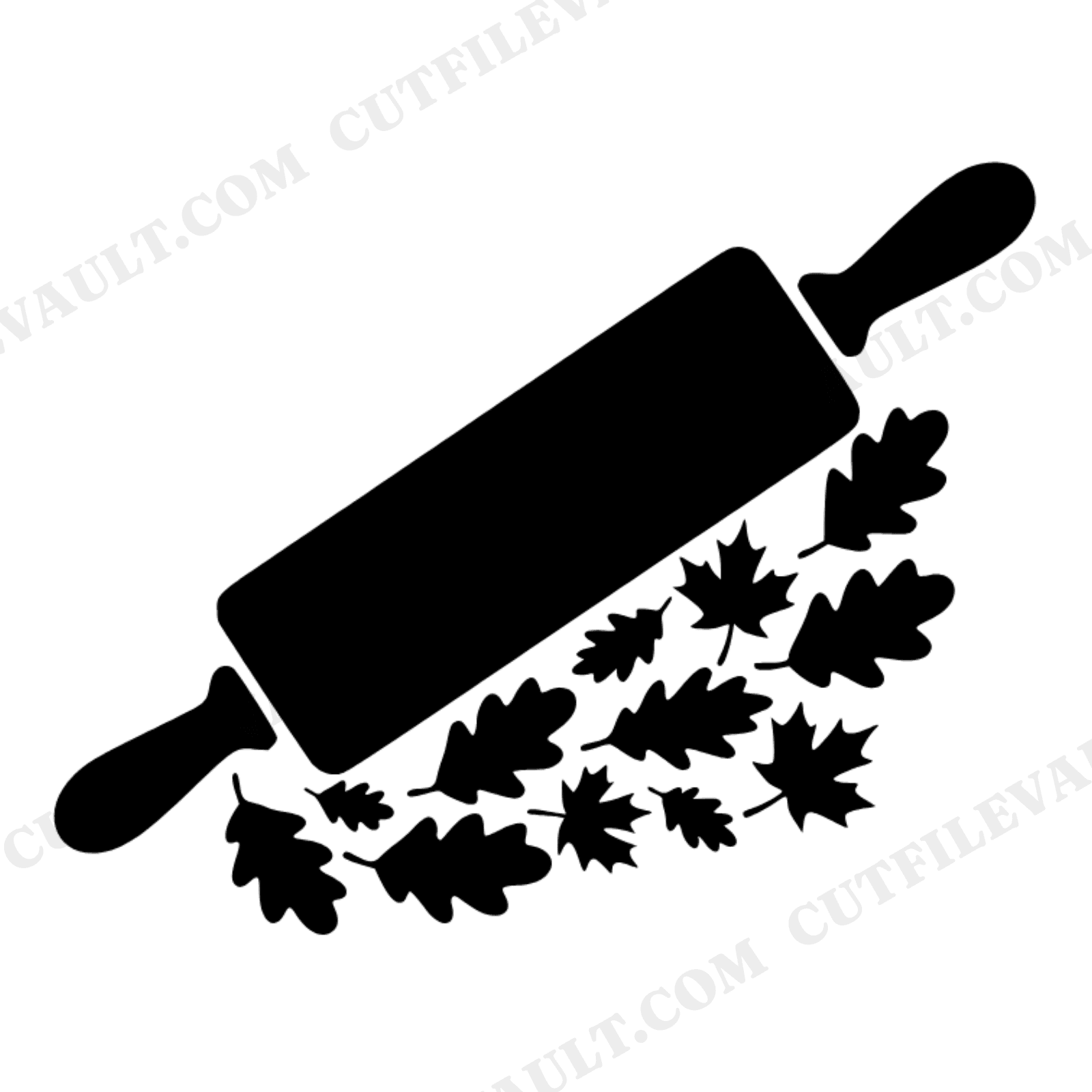 Retro 70s Rolling Pin SVG PNG, Autumn Leaves Cottagecore Kitchen Cut File, Fall Baking Design, view 1