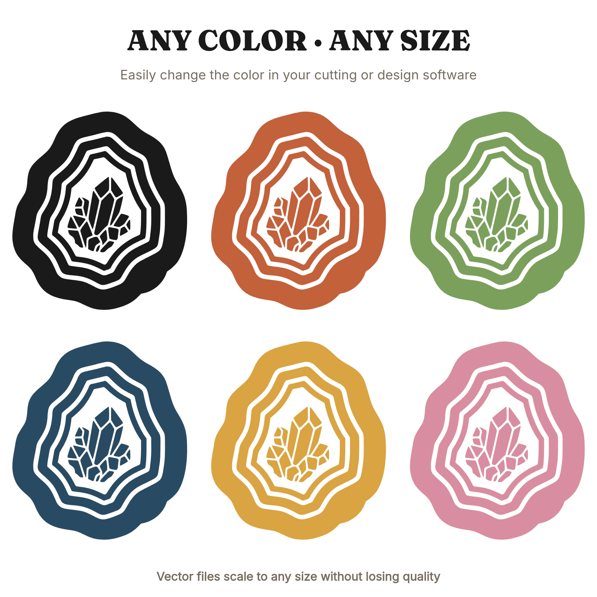 Retro Geode Wax Seal SVG PNG, 70s Wave Farmhouse Wall Art, Crystal Stone Emblem Cut File, view 2