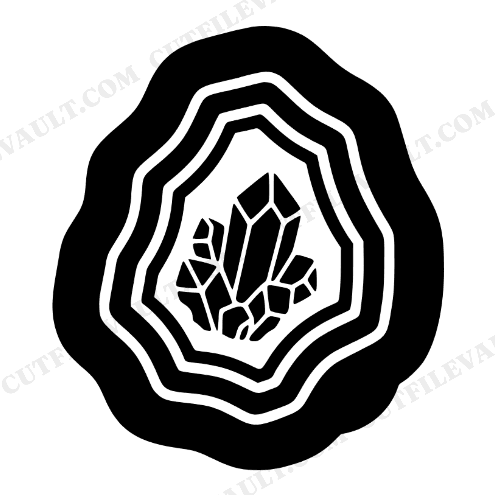 Retro Geode Wax Seal SVG PNG, 70s Wave Farmhouse Wall Art, Crystal Stone Emblem Cut File, view 1