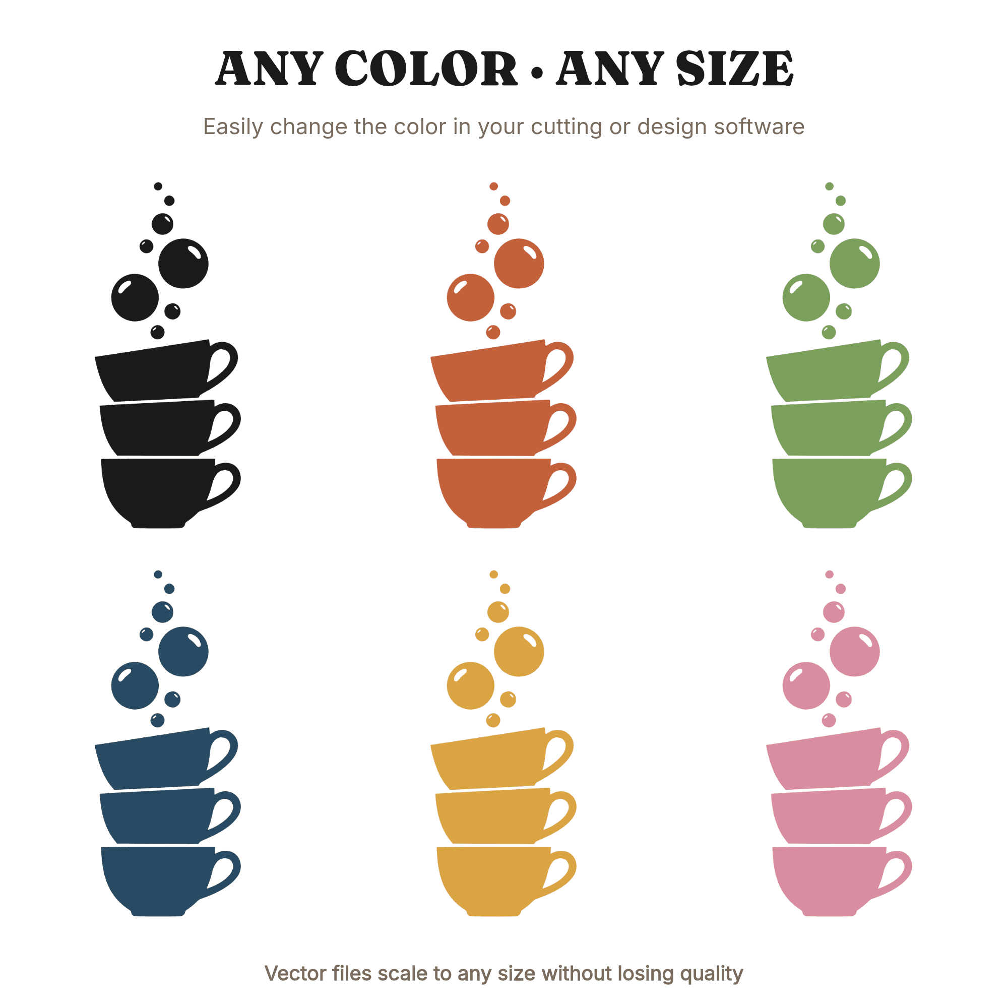 New Year Stacked Teacups SVG PNG, Mid Century Bubbles Cut File, Vintage Coffee Cup Design, view 2