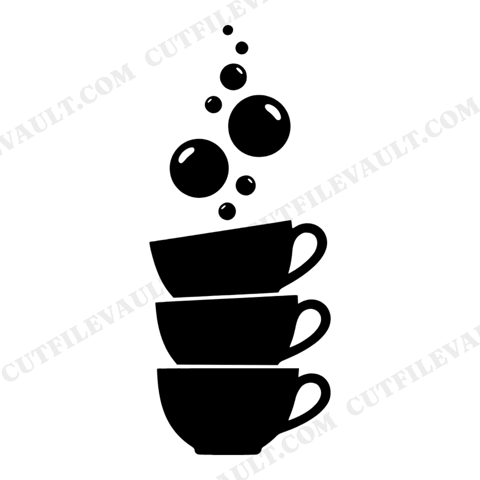 New Year Stacked Teacups SVG PNG, Mid Century Bubbles Cut File, Vintage Coffee Cup Design, view 1