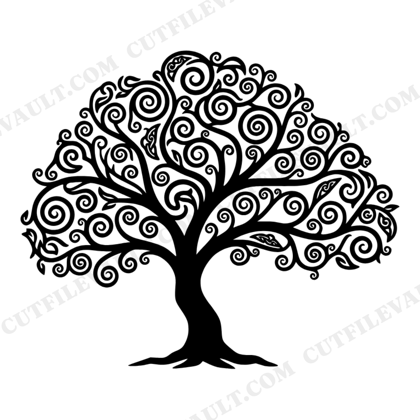 Celtic Oak Tree Art Nouveau Silhouette SVG PNG, St Patrick's Day Botanical Cut File