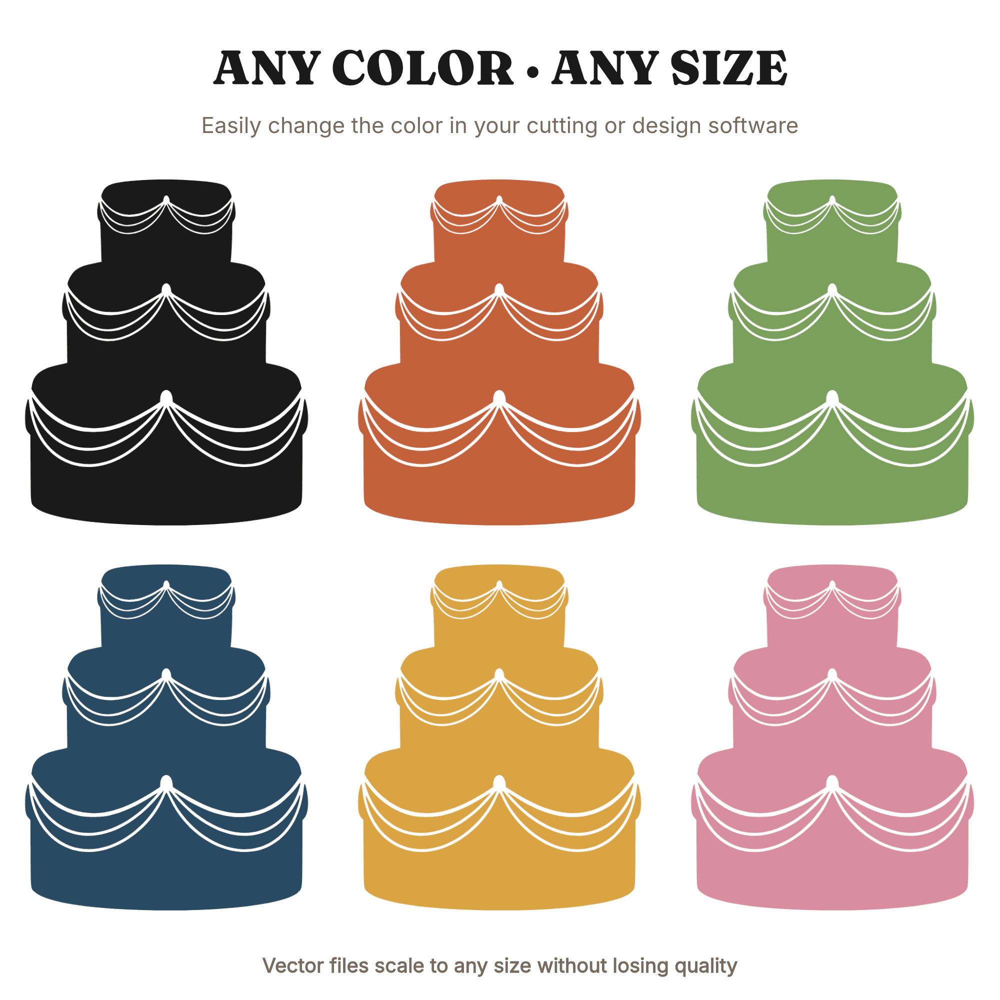 Three Tier Wedding Cake SVG PNG, Draped Garland Silhouette, Scandinavian Line Art Cut File, view 2