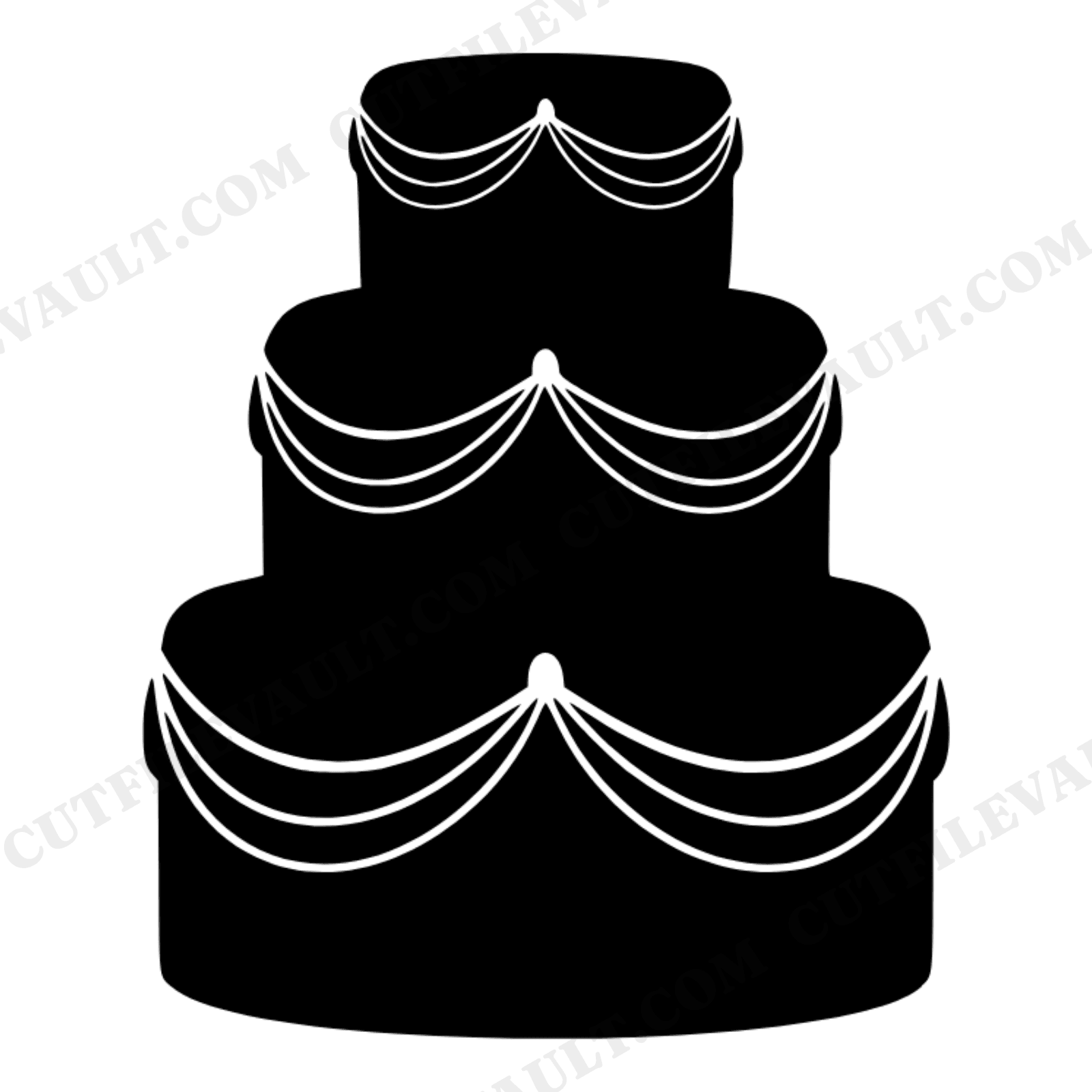 Three Tier Wedding Cake SVG PNG, Draped Garland Silhouette, Scandinavian Line Art Cut File, view 1