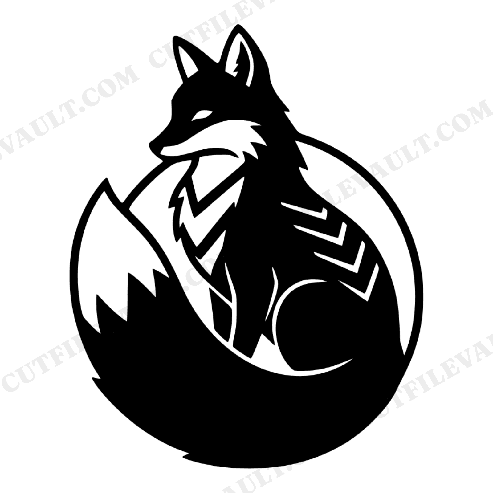 Art Deco Christmas Fox Circular Ornament SVG PNG Cut File, Geometric Fox Holiday Silhouette, view 1