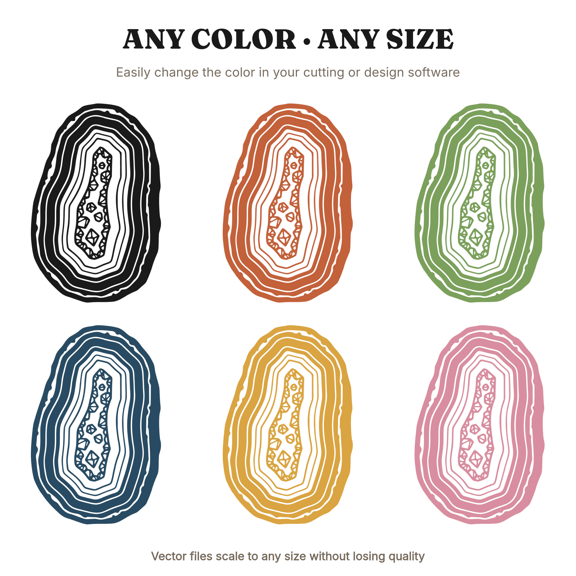 Vertical Geode Slice SVG PNG, Retro 70s Wave Cross Section, Druzy Crystal Boho Cut File, view 2