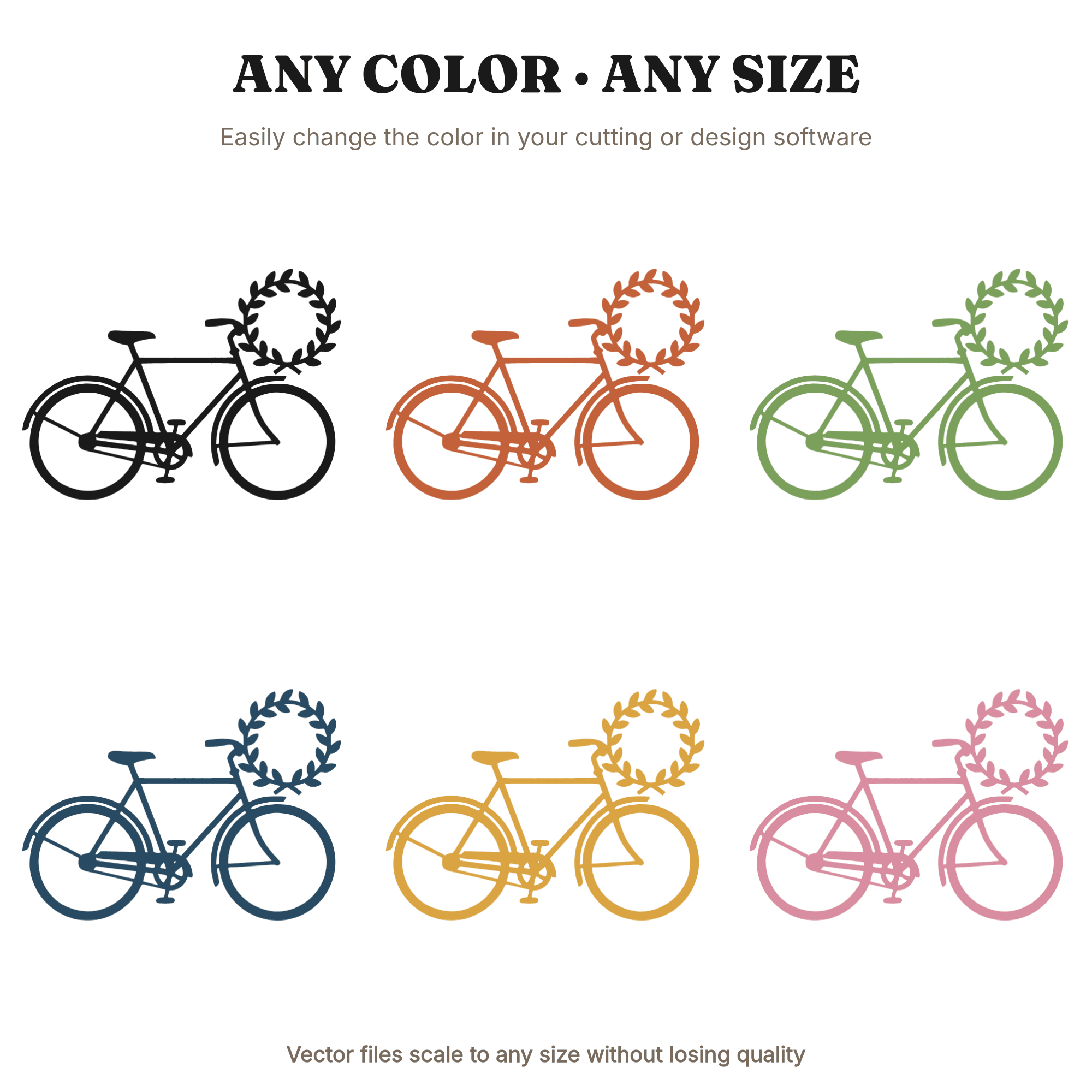 Christmas Bicycle with Wreath SVG PNG, Mid Century Minimal Holiday Cycling Cut File for Cricut, view 2