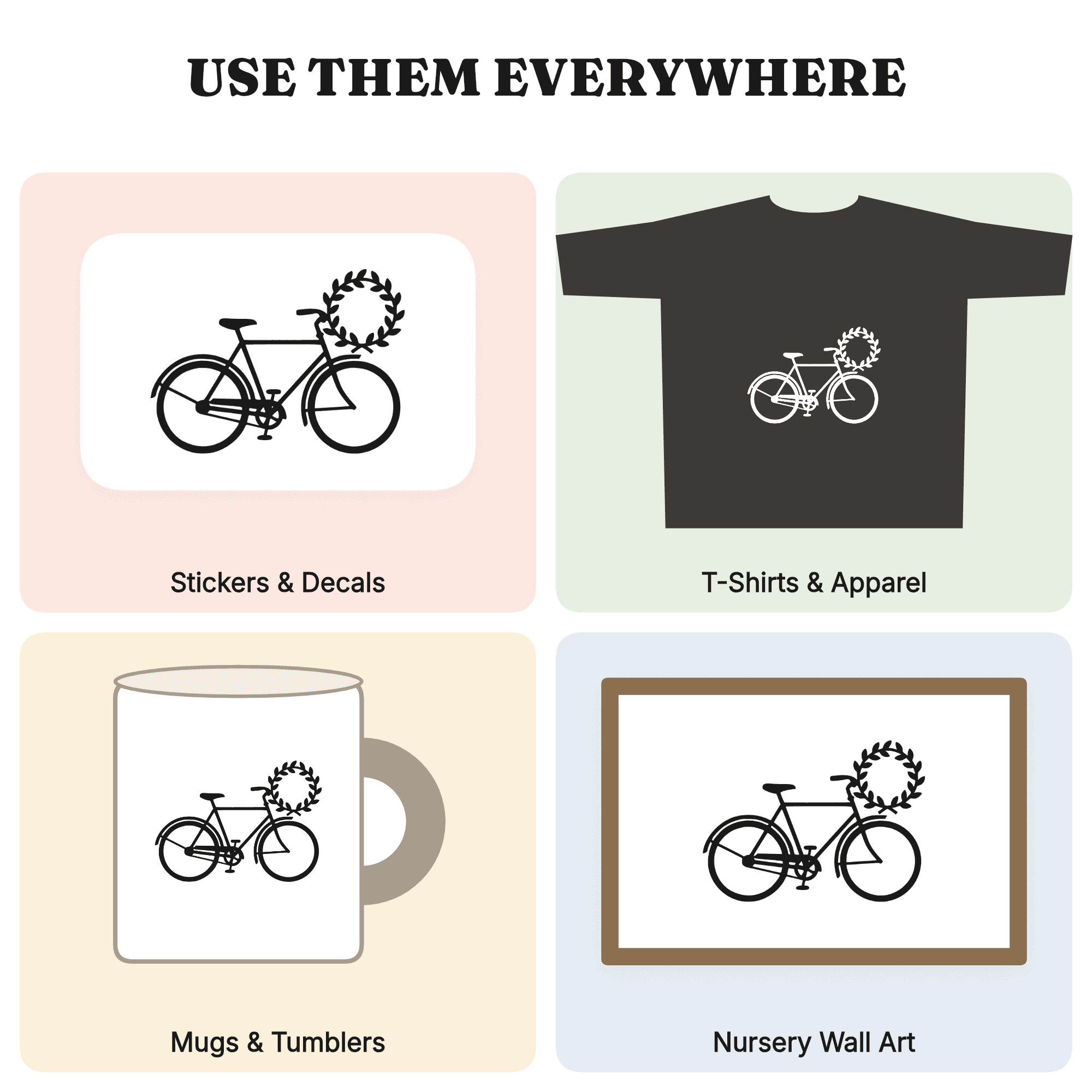 Christmas Bicycle with Wreath SVG PNG, Mid Century Minimal Holiday Cycling Cut File for Cricut, view 3
