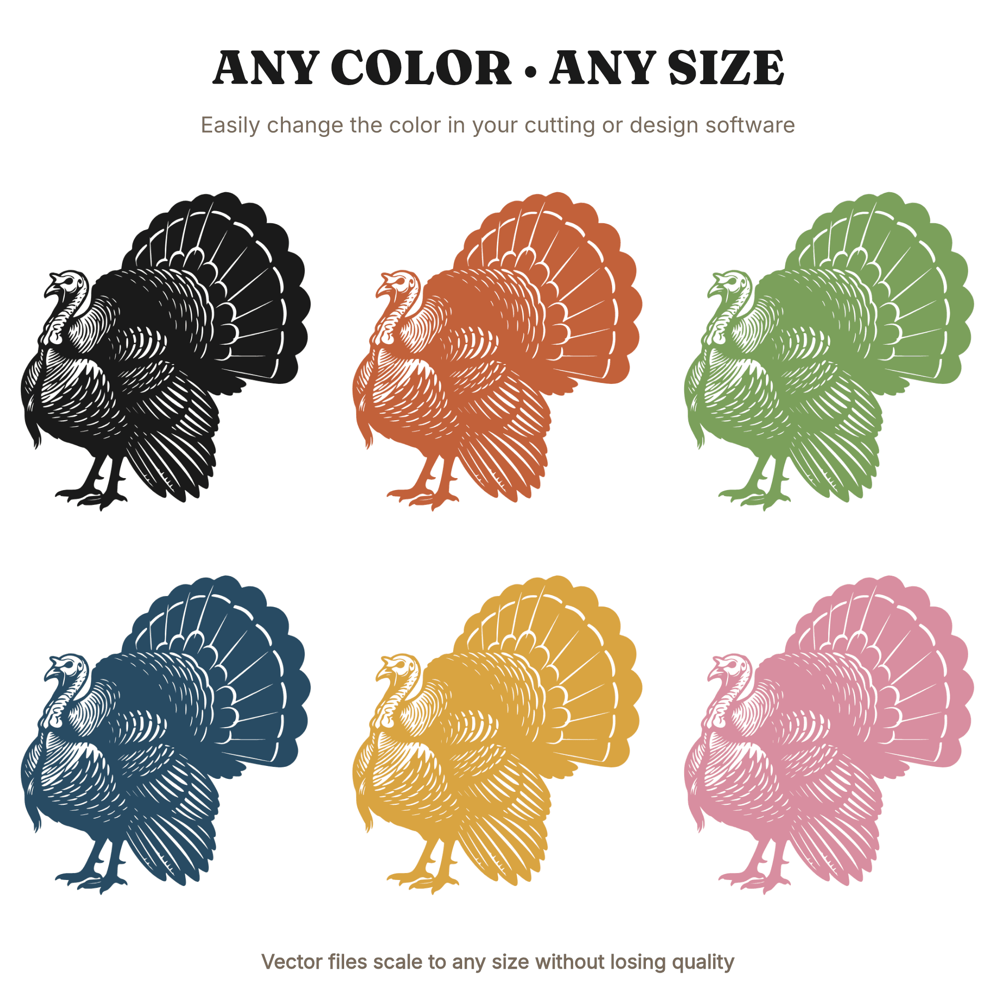 Wild Turkey Fan Silhouette SVG PNG Left Facing Thanksgiving Hunting Outdoor Wildlife Cut File, view 2
