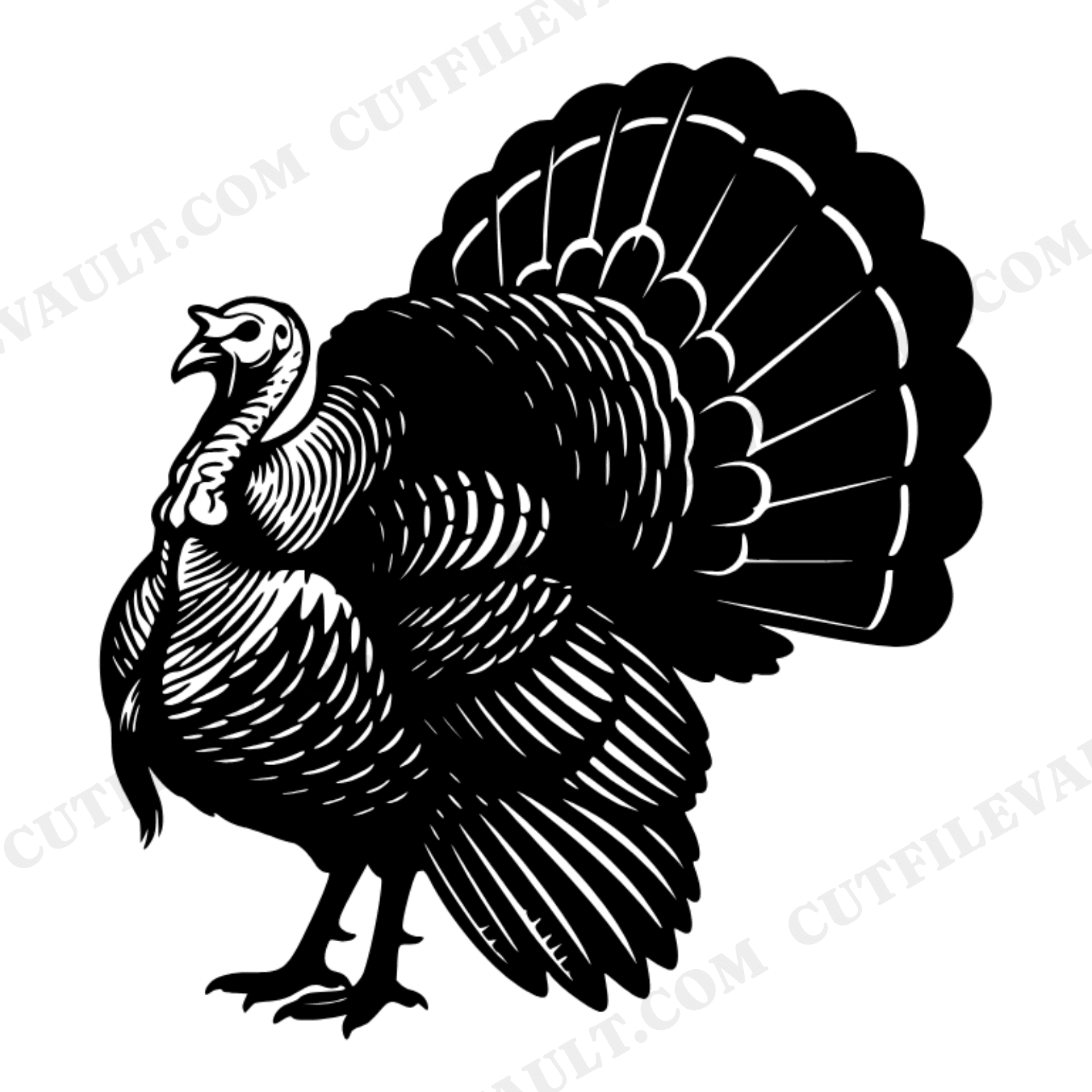 Wild Turkey Fan Silhouette SVG PNG Left Facing Thanksgiving Hunting Outdoor Wildlife Cut File, view 1