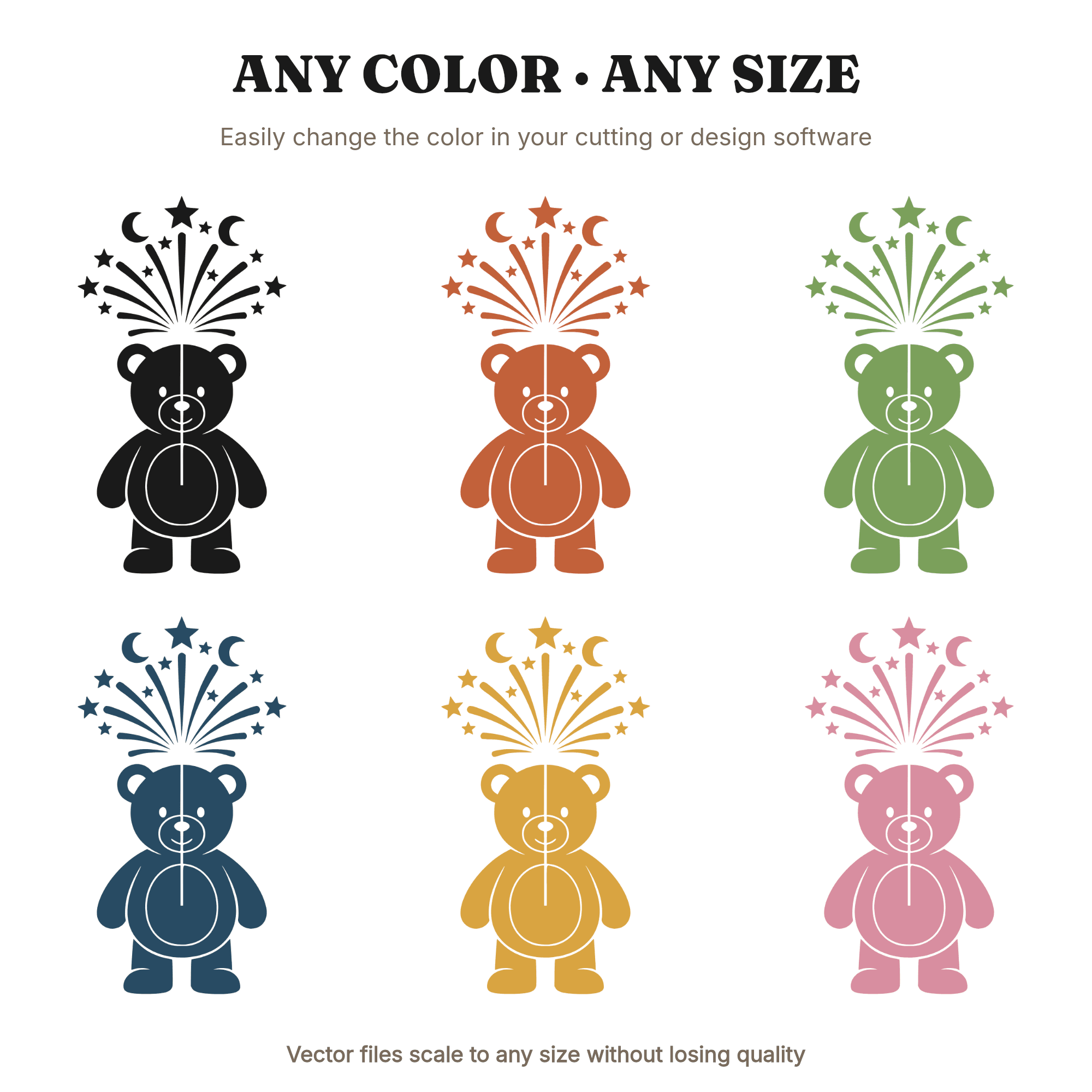 Celestial New Year Bear with Sparkler SVG PNG, Teddy Bear Firework Cut File, Nursery Decor, view 2