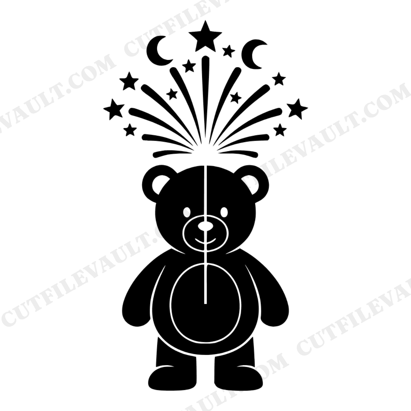 Celestial New Year Bear with Sparkler SVG PNG, Teddy Bear Firework Cut File, Nursery Decor, view 1