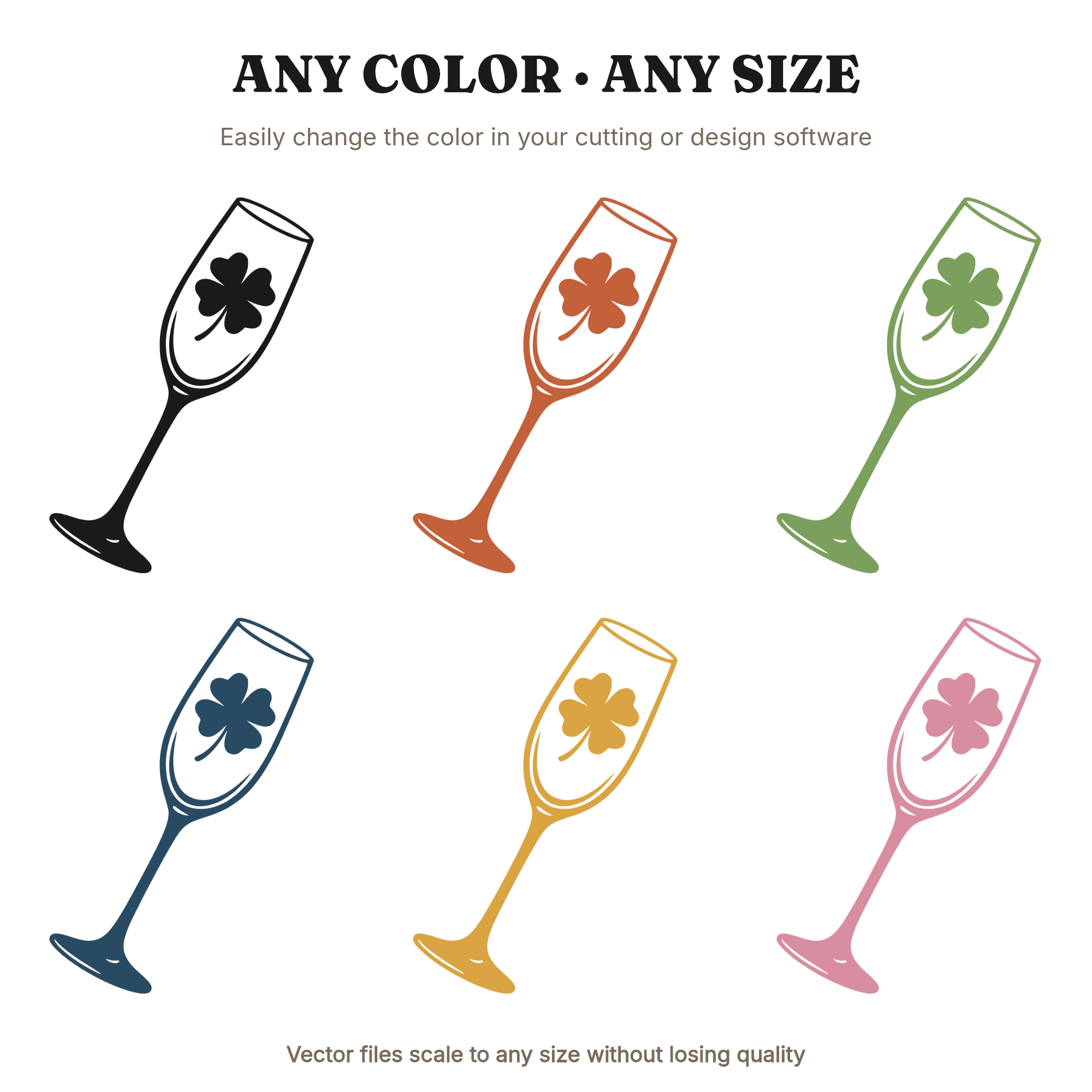 Lucky Clover Champagne Flute SVG PNG, Tilted Toast Glass Cut File, Irish Wedding Celebration, view 2