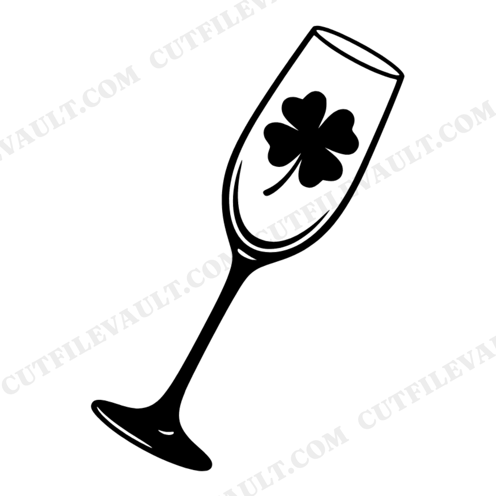 Lucky Clover Champagne Flute SVG PNG, Tilted Toast Glass Cut File, Irish Wedding Celebration, view 1