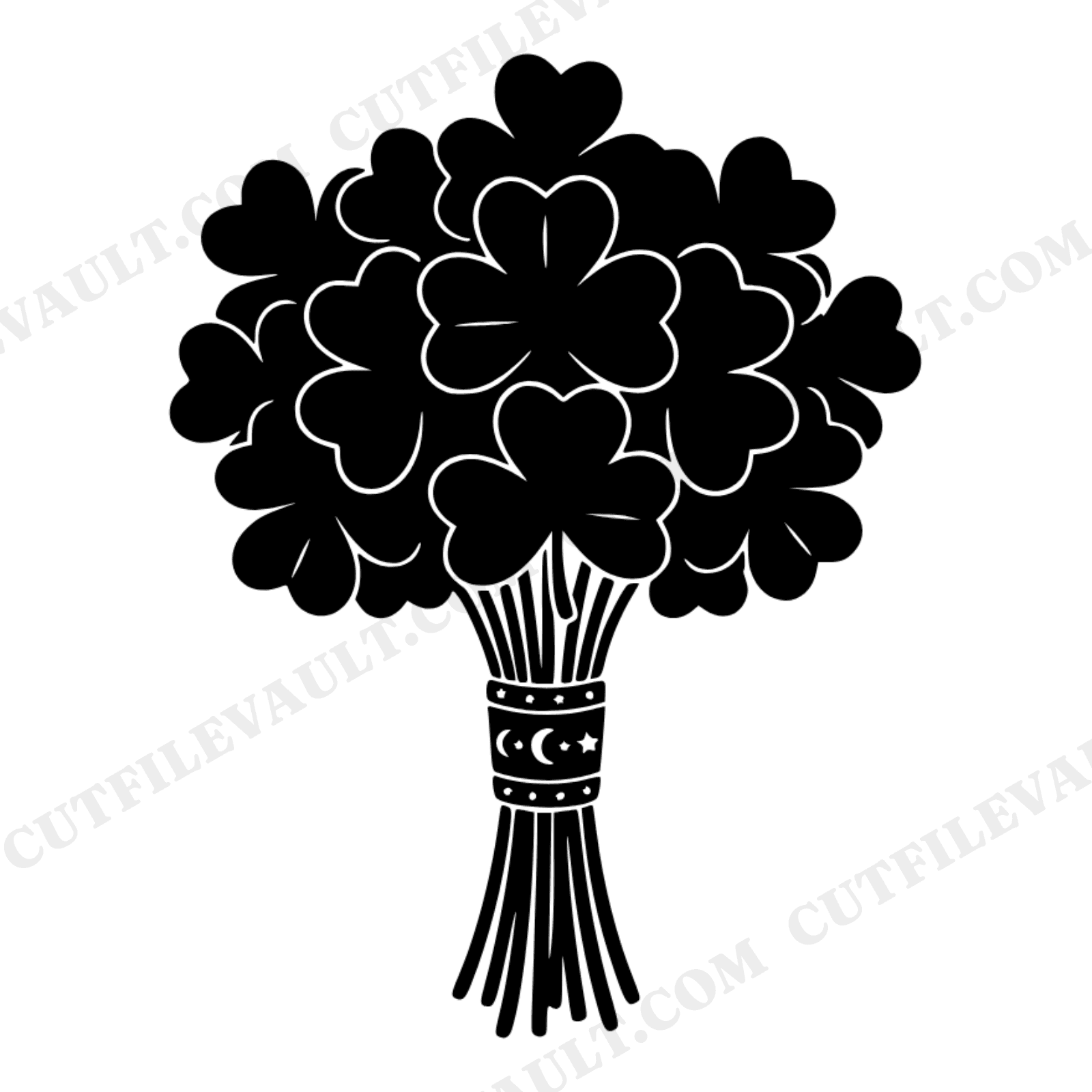 Celestial Shamrock Bouquet SVG PNG, Mystical Moon Charm St Patrick's Day Cut File Design, view 1