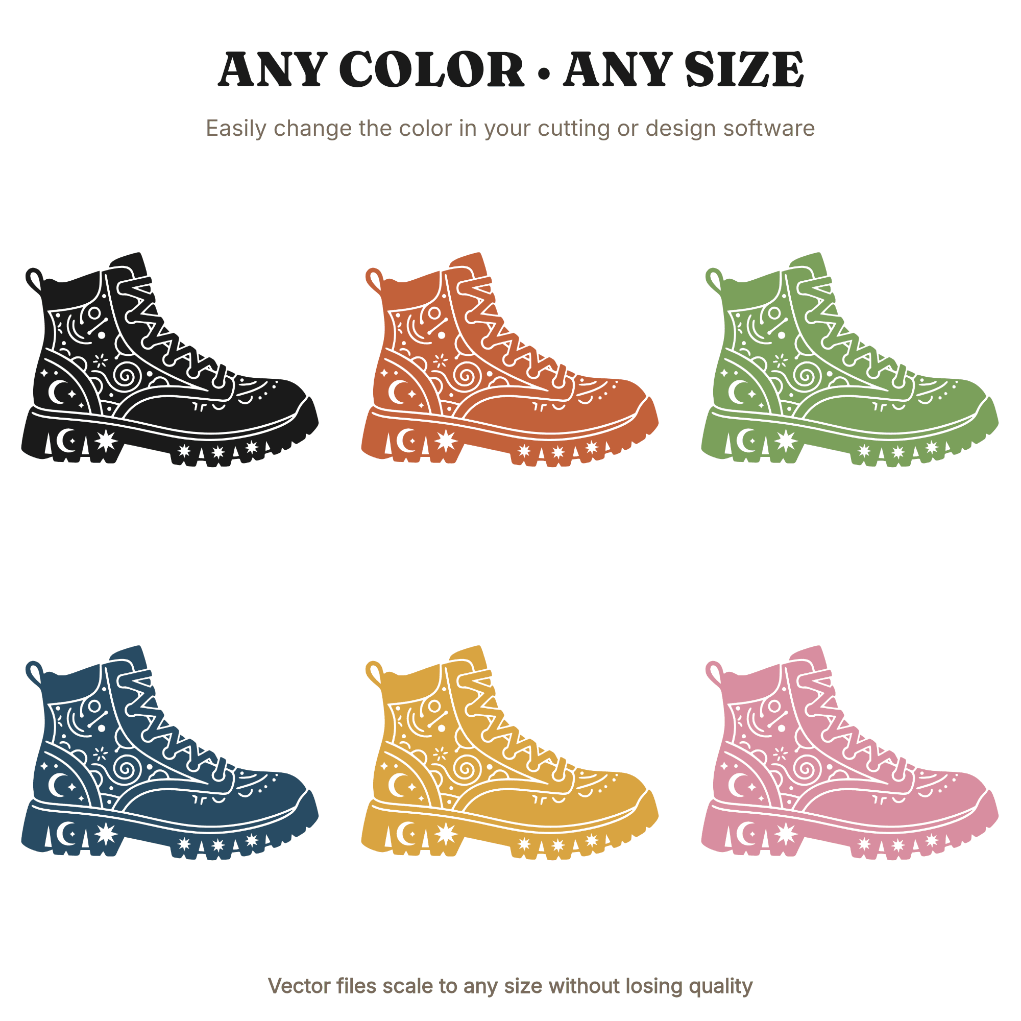 Celestial Hiking Boot SVG PNG, Geometric Tread Boot Silhouette Cut File, Mystical Outdoor Adventure, view 2