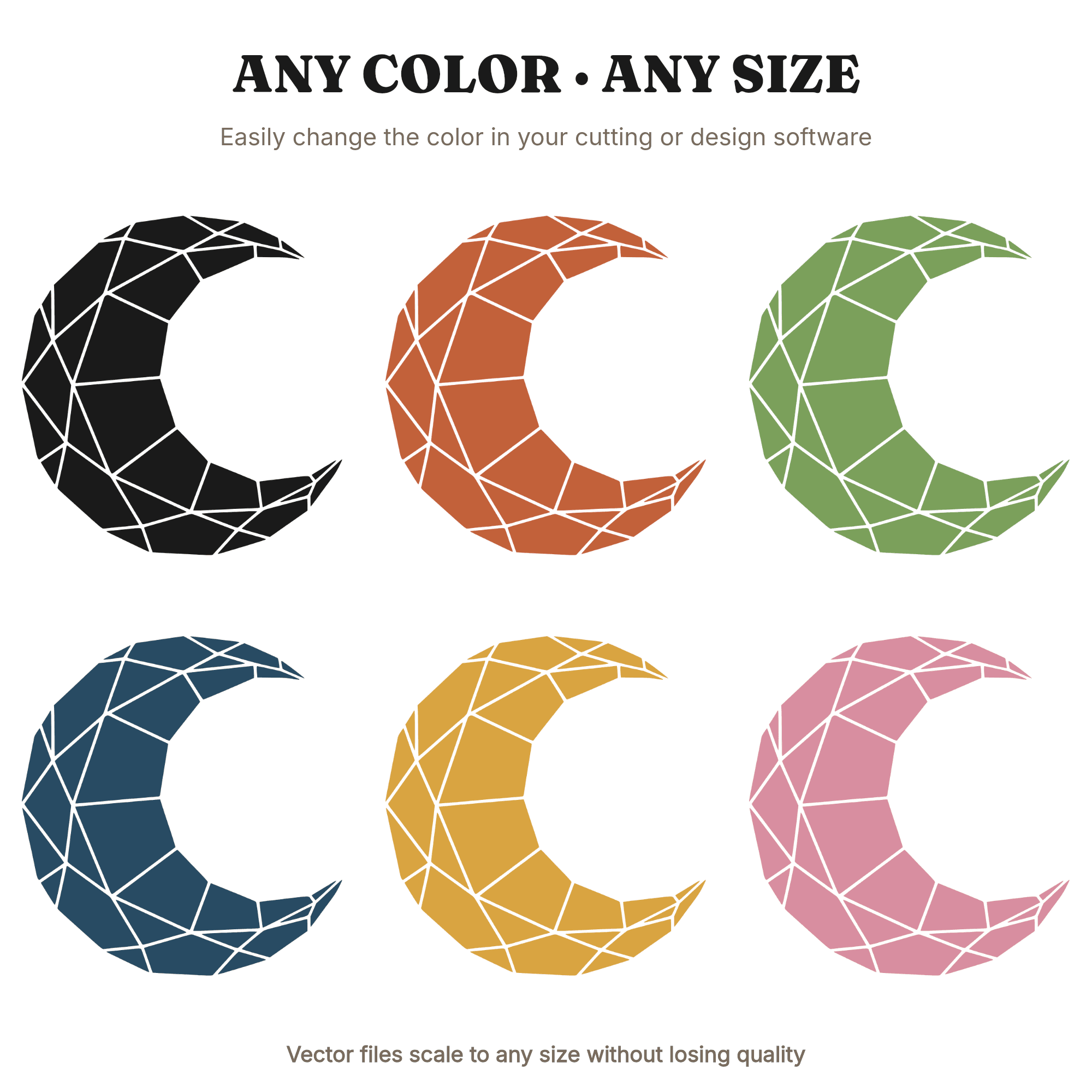 Celestial Crescent Moon Gemstone SVG PNG, Faceted Crystal Cut File for Vinyl Crafts, view 2